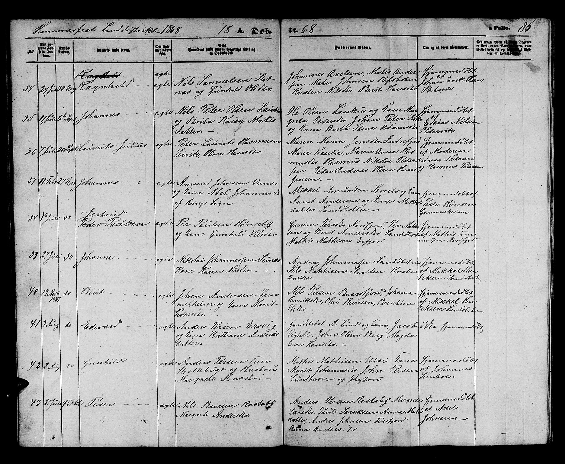 Hammerfest sokneprestkontor, AV/SATØ-S-1347/H/Hb/L0003.klokk: Parish register (copy) no. 3 /2, 1863-1868, p. 86