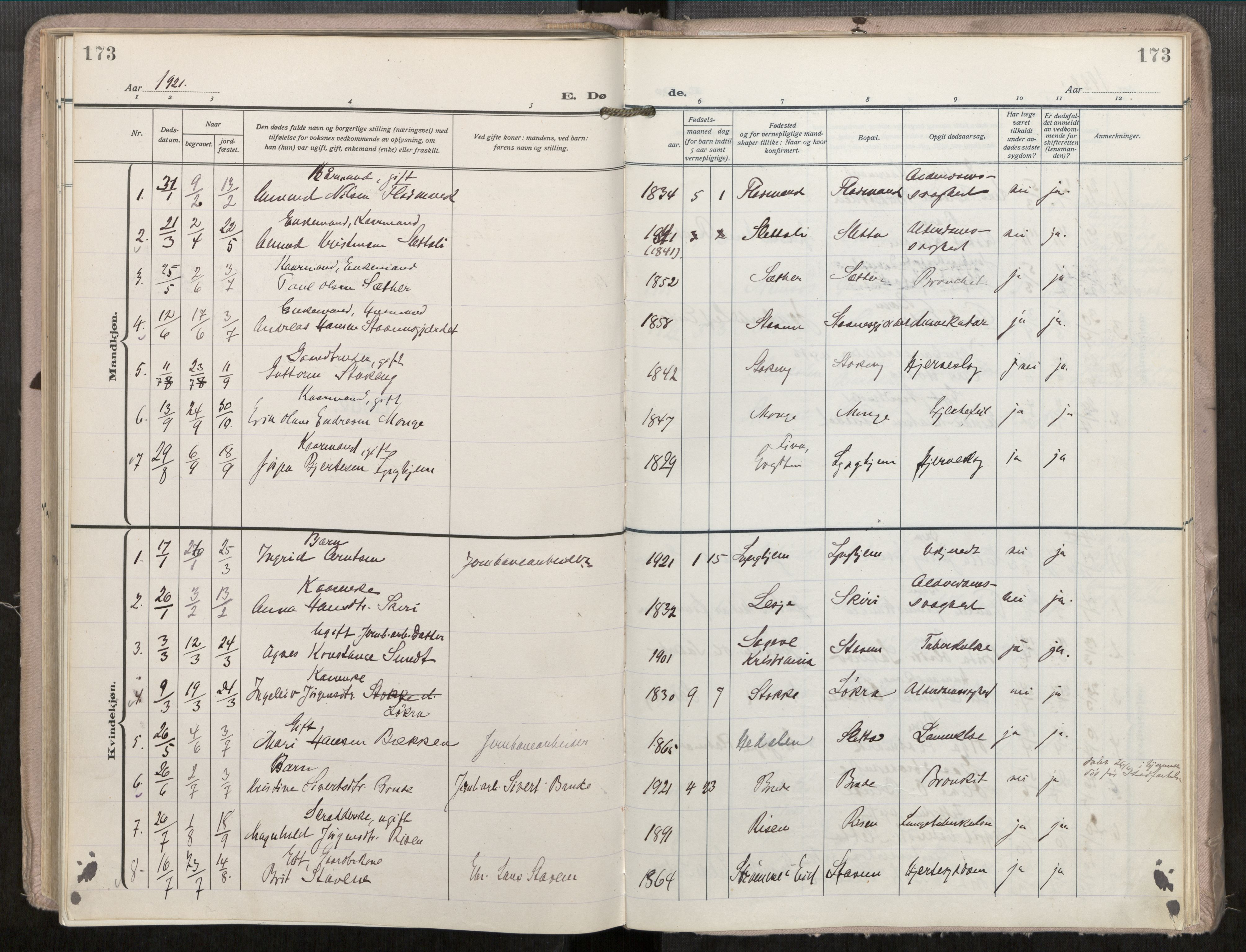 Ministerialprotokoller, klokkerbøker og fødselsregistre - Møre og Romsdal, AV/SAT-A-1454/546/L0601: Parish register (official) no. 546A04, 1919-1956, p. 173