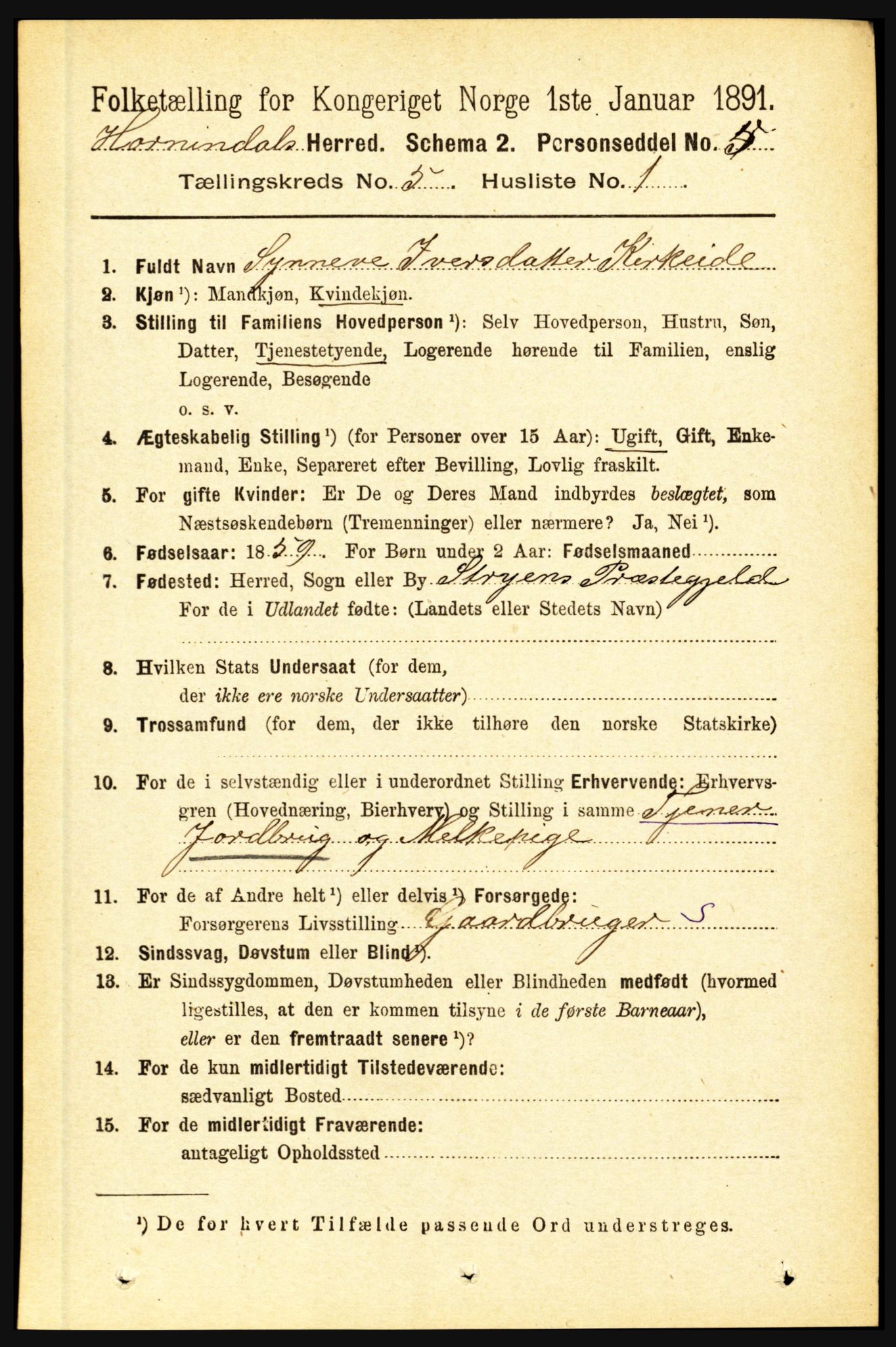 RA, 1891 census for 1444 Hornindal, 1891, p. 1145