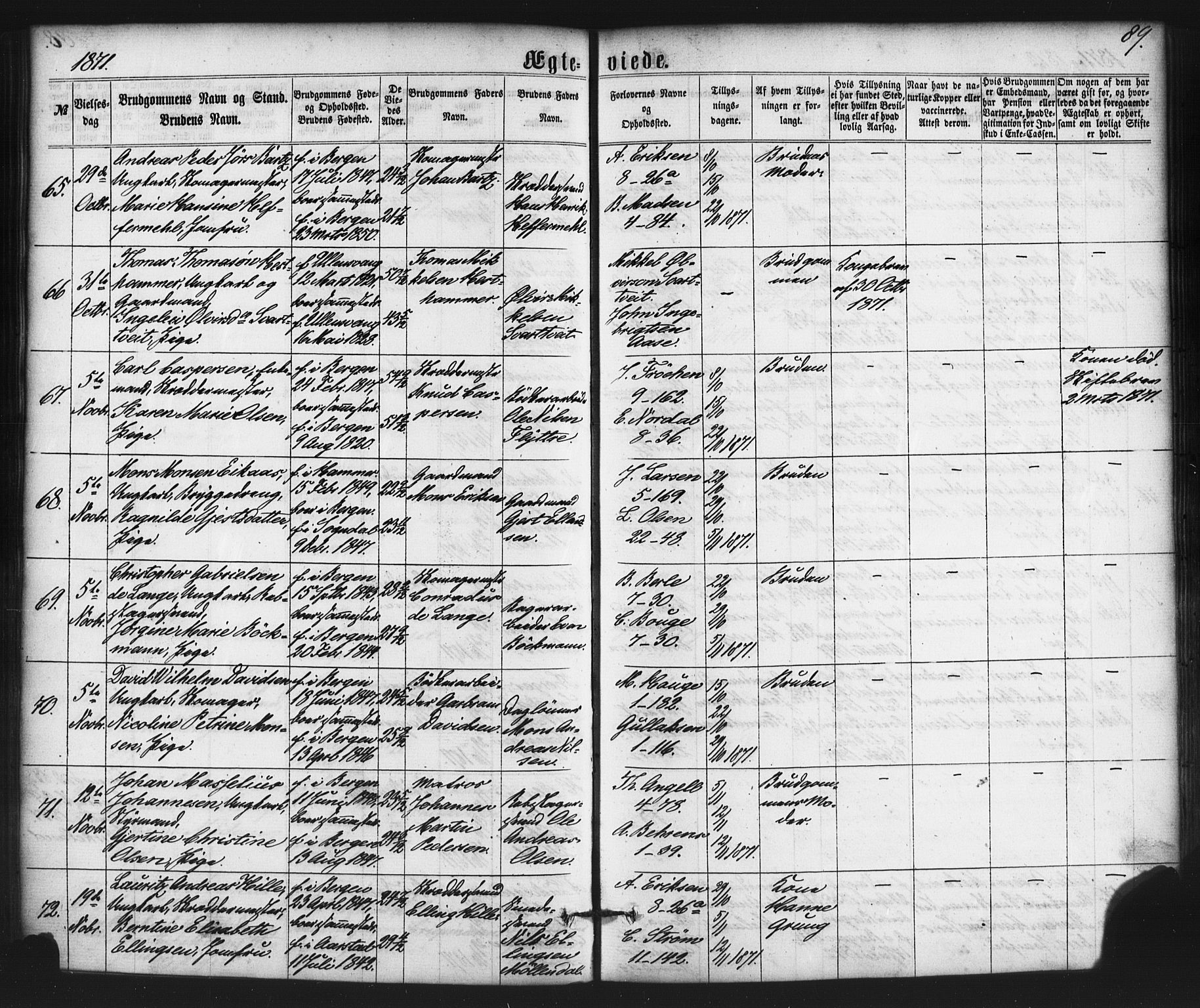 Nykirken Sokneprestembete, SAB/A-77101/H/Haa/L0032: Parish register (official) no. D 2, 1861-1883, p. 89