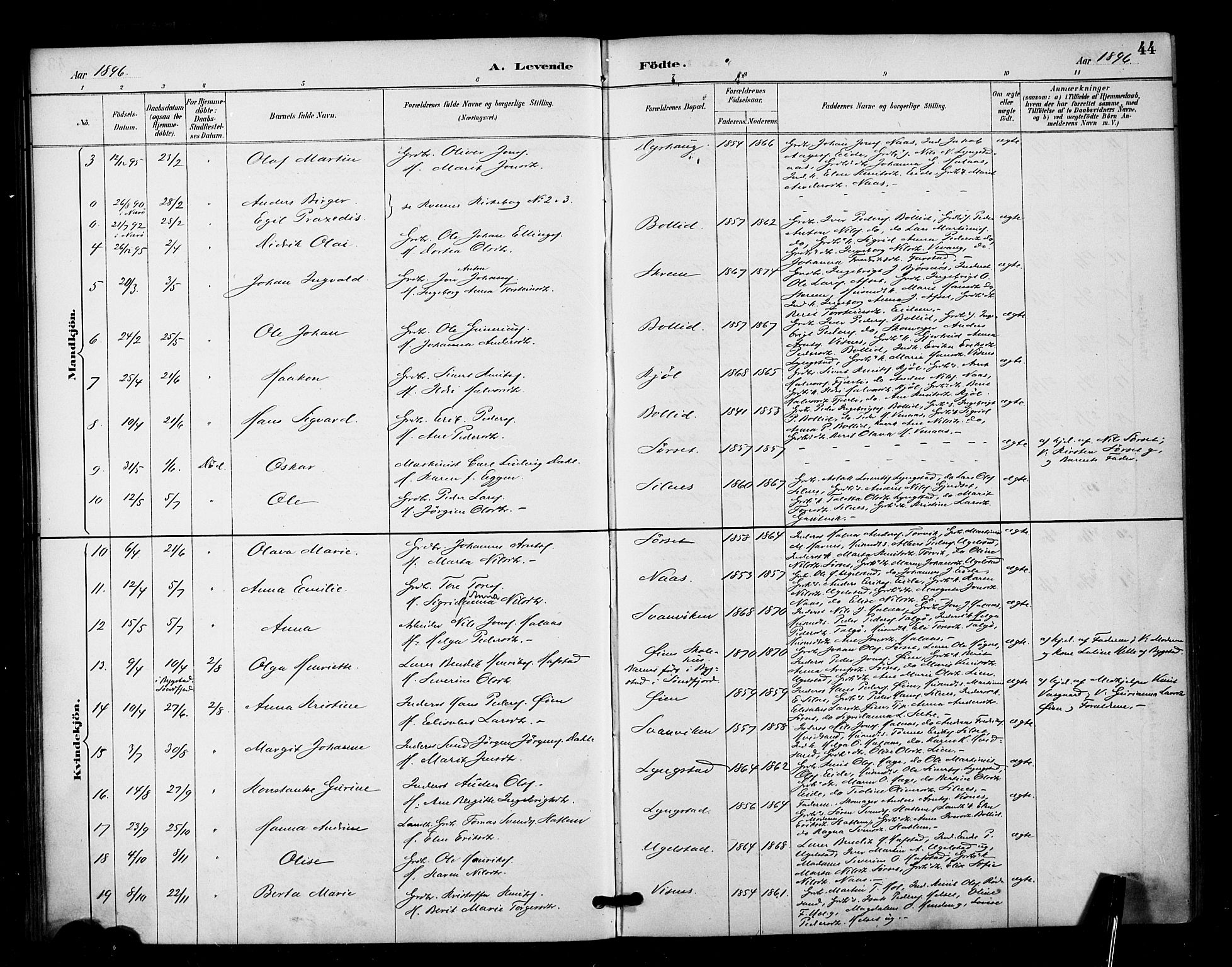 Ministerialprotokoller, klokkerbøker og fødselsregistre - Møre og Romsdal, AV/SAT-A-1454/571/L0836: Parish register (official) no. 571A01, 1884-1899, p. 44