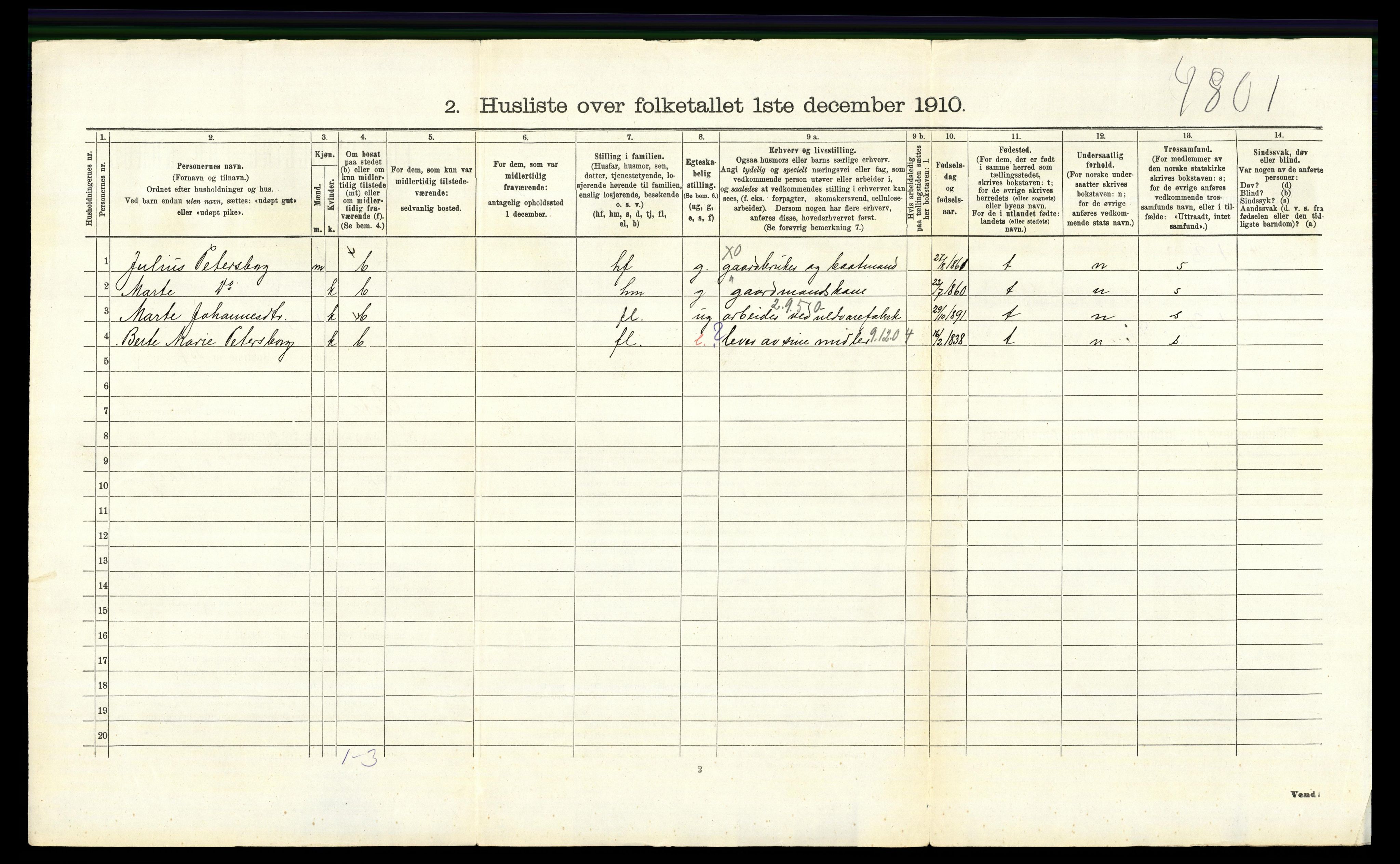 RA, 1910 census for Østre Toten, 1910, p. 546