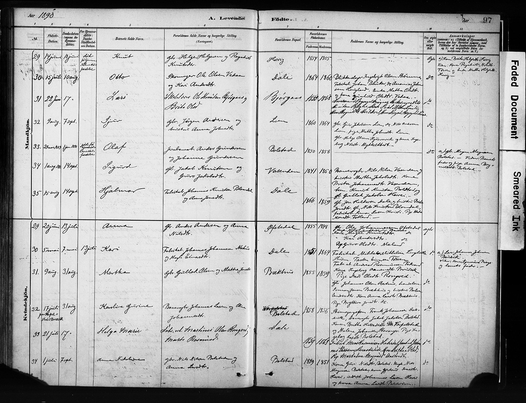 Evanger sokneprestembete, SAB/A-99924: Parish register (official) no. A 1, 1877-1899, p. 97