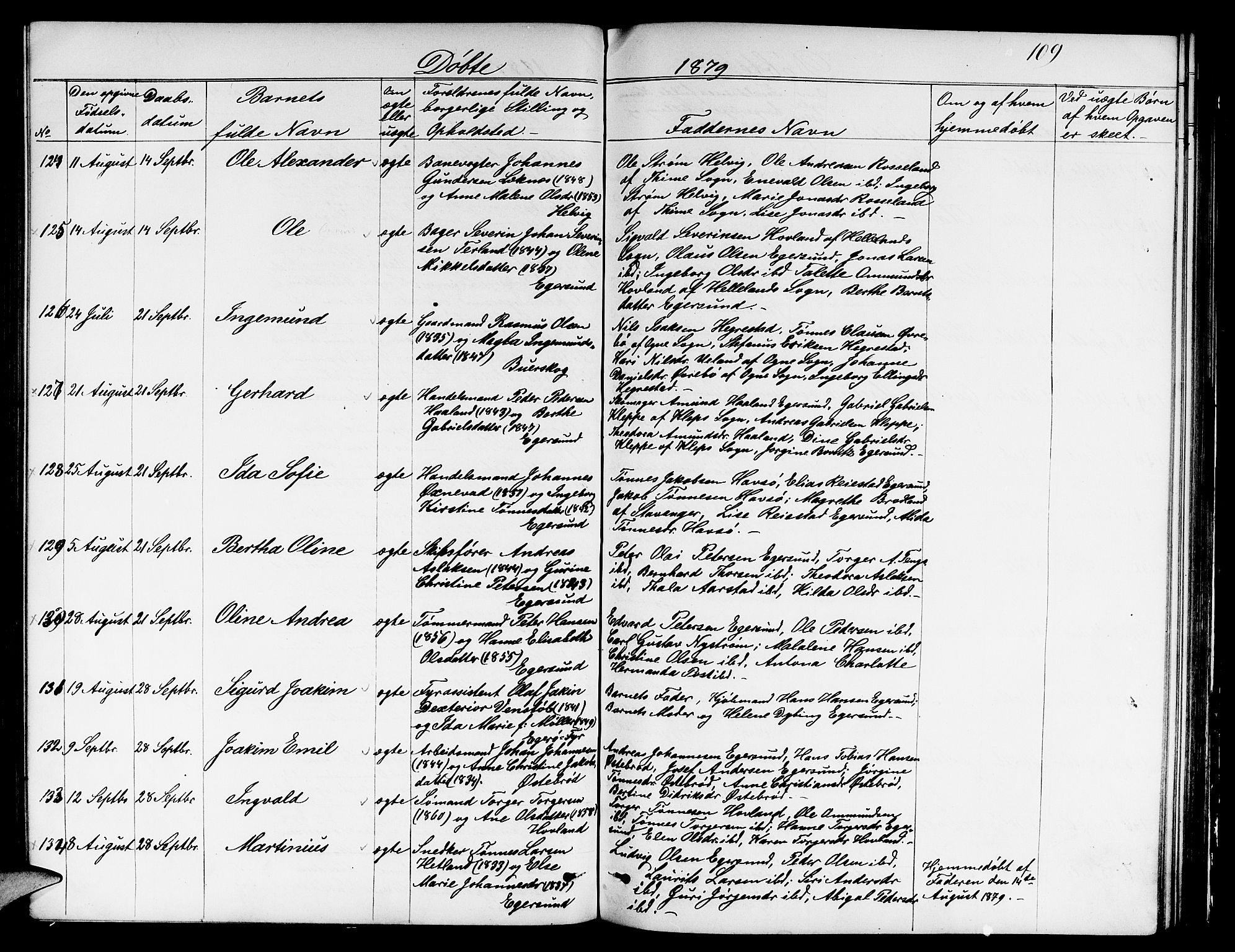 Eigersund sokneprestkontor, AV/SAST-A-101807/S09/L0005: Parish register (copy) no. B 5, 1872-1881, p. 109