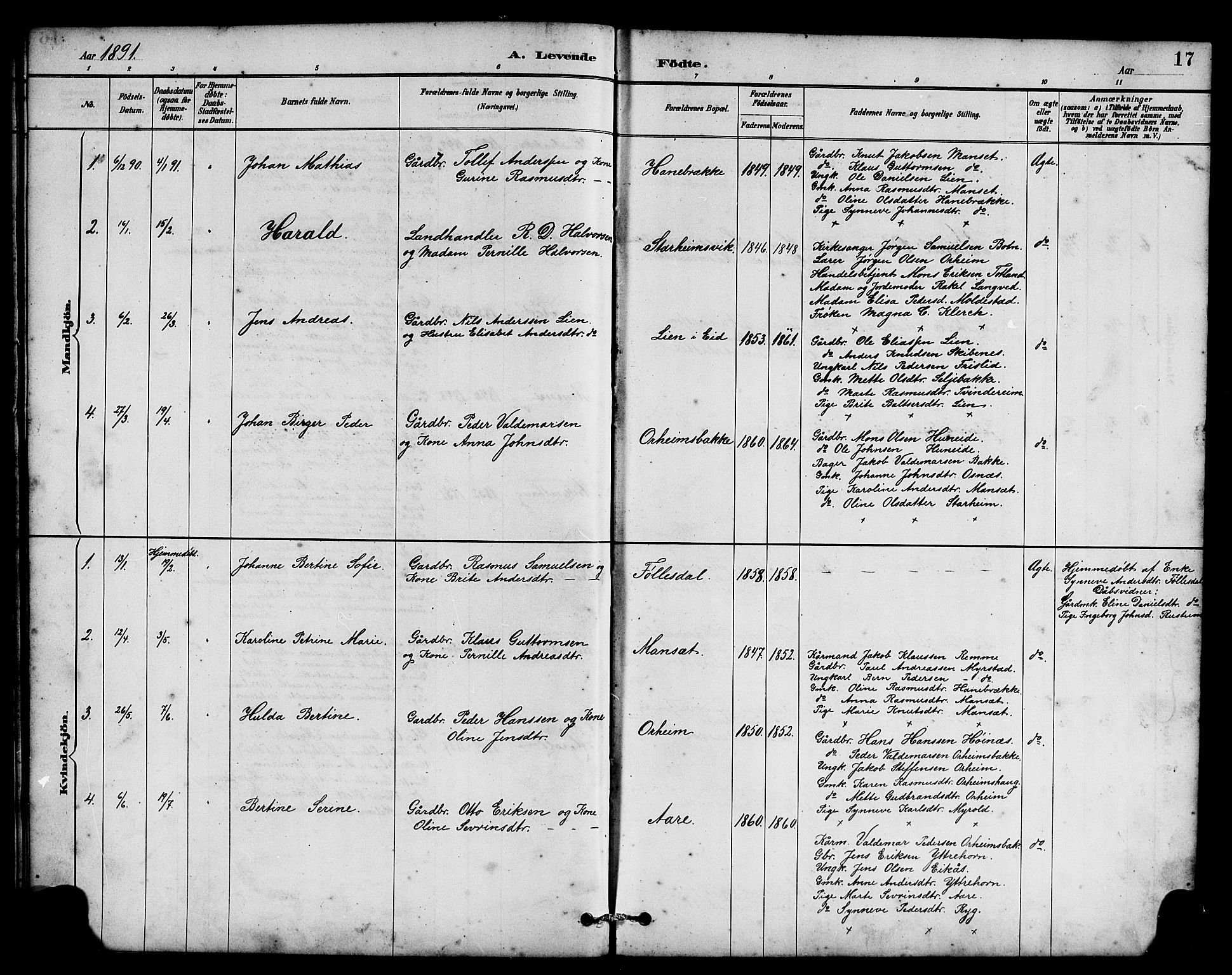 Eid sokneprestembete, SAB/A-82301/H/Hab/Habc/L0002: Parish register (copy) no. C 2, 1887-1906, p. 17