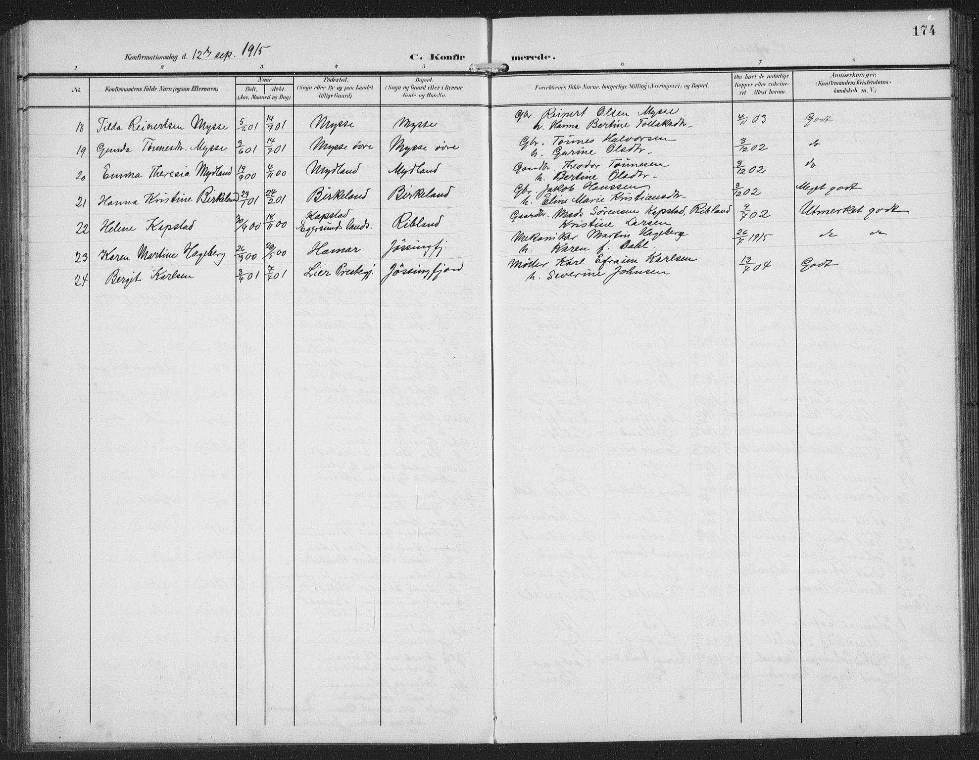 Sokndal sokneprestkontor, AV/SAST-A-101808: Parish register (copy) no. B 8, 1908-1934, p. 174