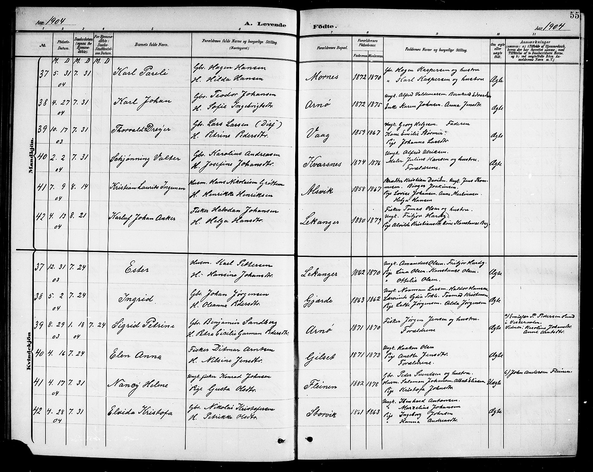 Ministerialprotokoller, klokkerbøker og fødselsregistre - Nordland, AV/SAT-A-1459/805/L0109: Parish register (copy) no. 805C05, 1900-1911, p. 55