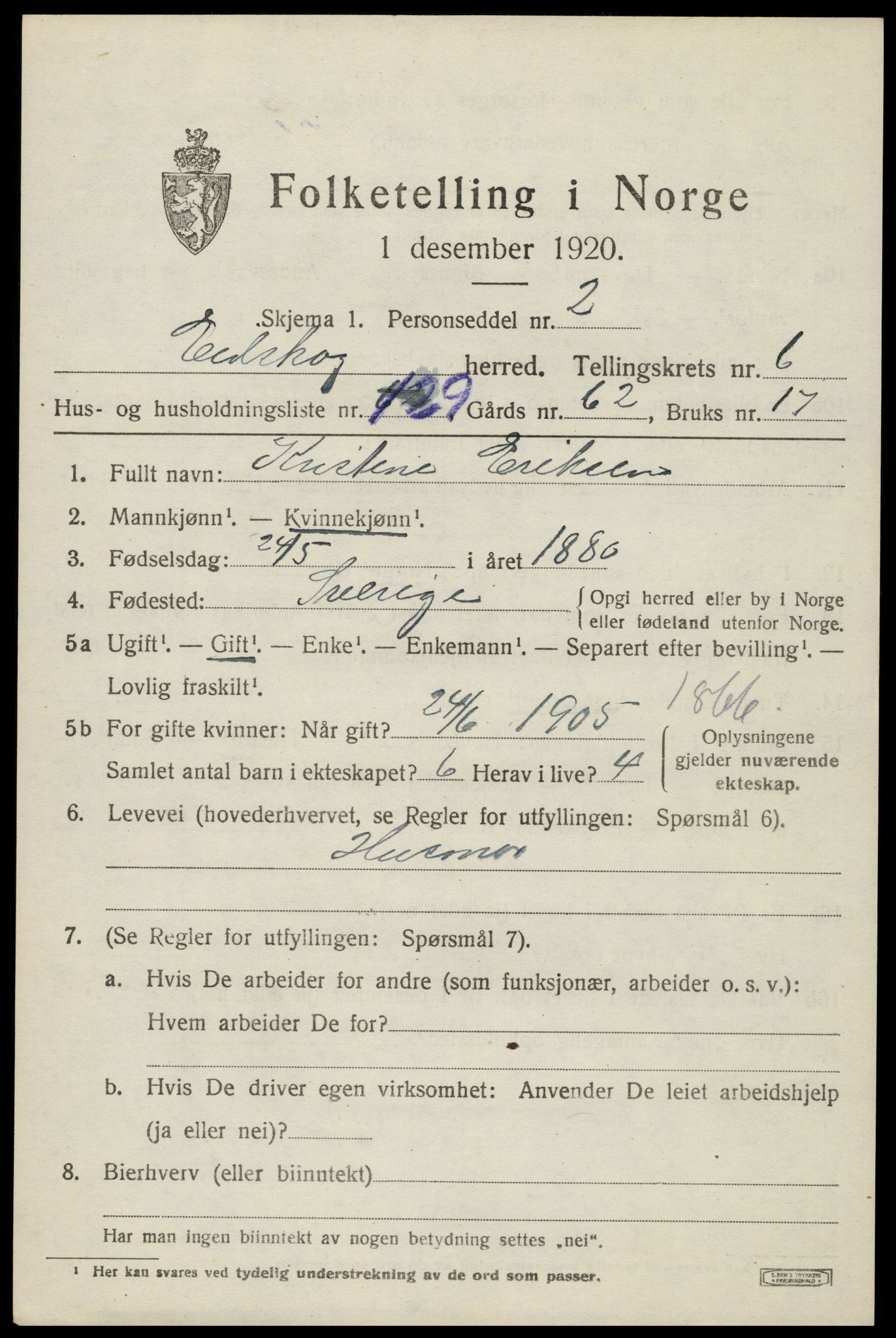 SAH, 1920 census for Eidskog, 1920, p. 7817