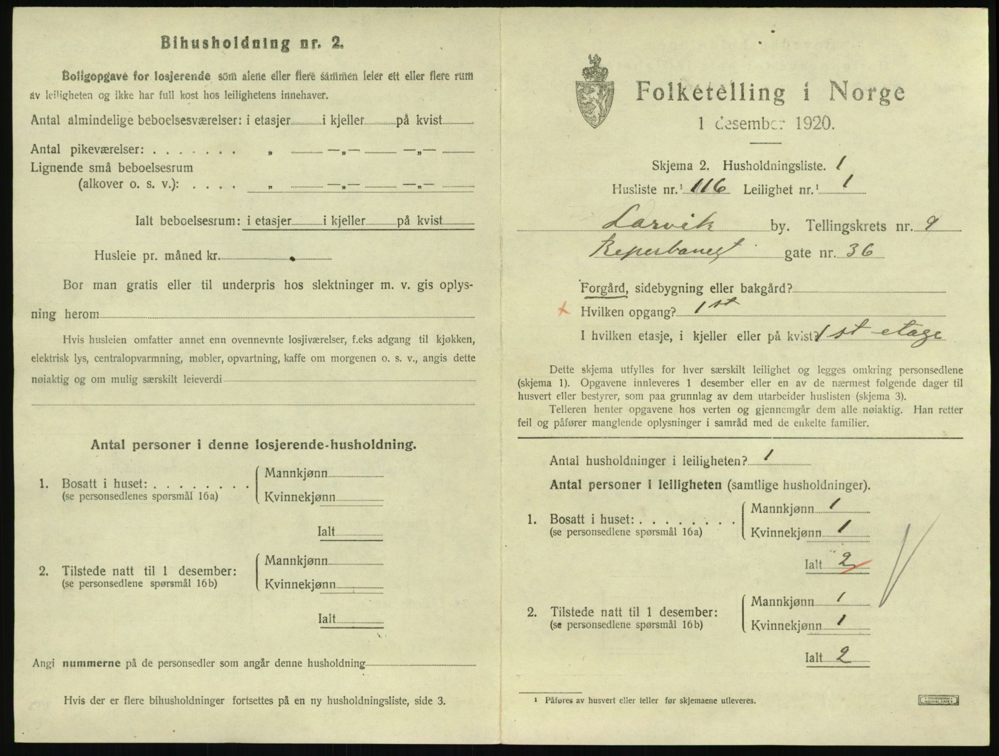 SAKO, 1920 census for Larvik, 1920, p. 7448