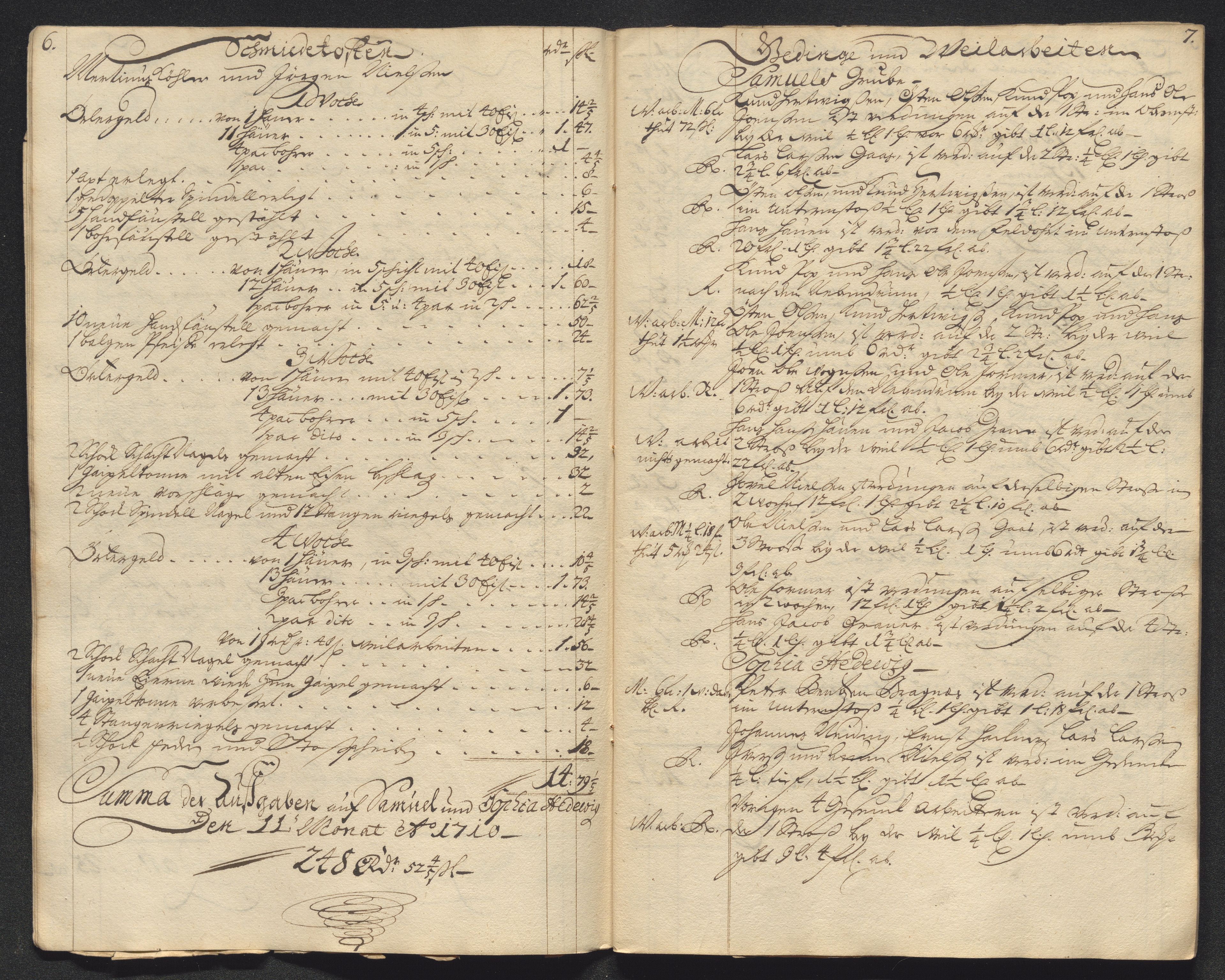 Kongsberg Sølvverk 1623-1816, AV/SAKO-EA-3135/001/D/Dc/Dcd/L0099: Utgiftsregnskap for gruver m.m., 1710, p. 489