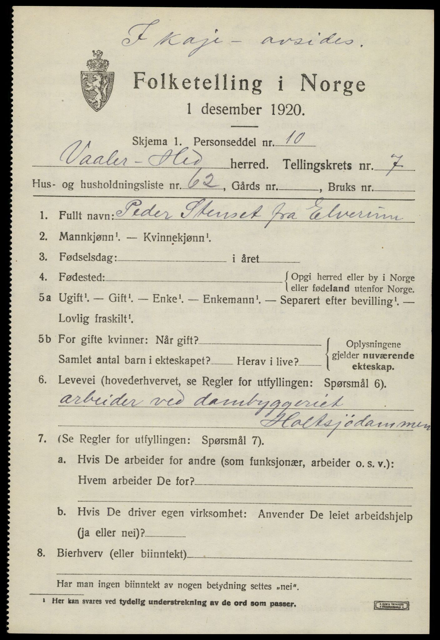 SAH, 1920 census for Våler (Hedmark), 1920, p. 8255