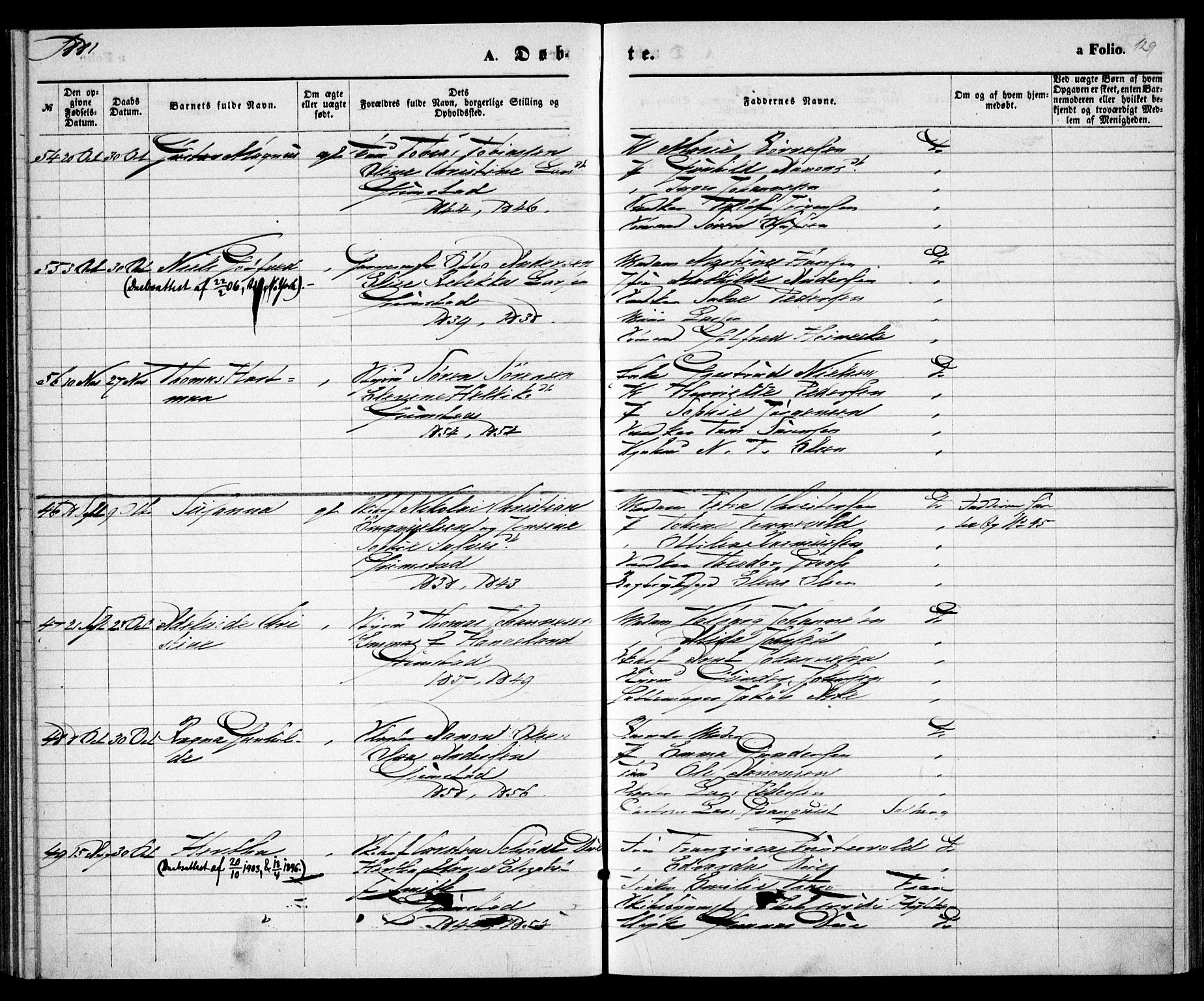 Grimstad sokneprestkontor, AV/SAK-1111-0017/F/Fa/L0002: Parish register (official) no. A 1, 1869-1881, p. 129