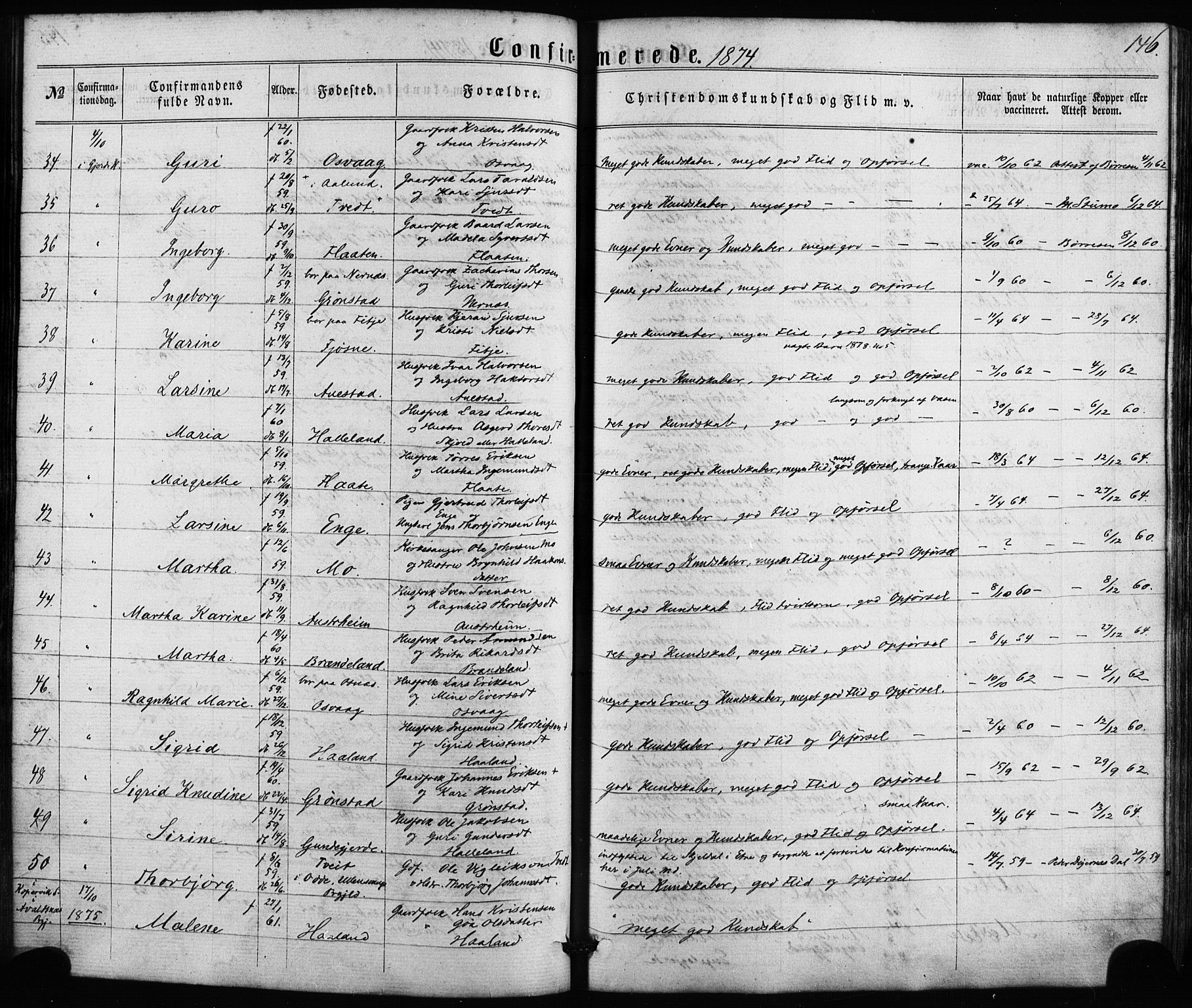 Etne sokneprestembete, SAB/A-75001/H/Haa: Parish register (official) no. A 9, 1862-1878, p. 146