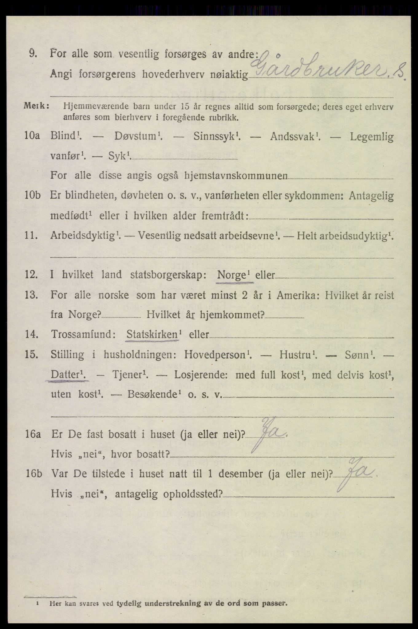 SAK, 1920 census for Øyestad, 1920, p. 3011