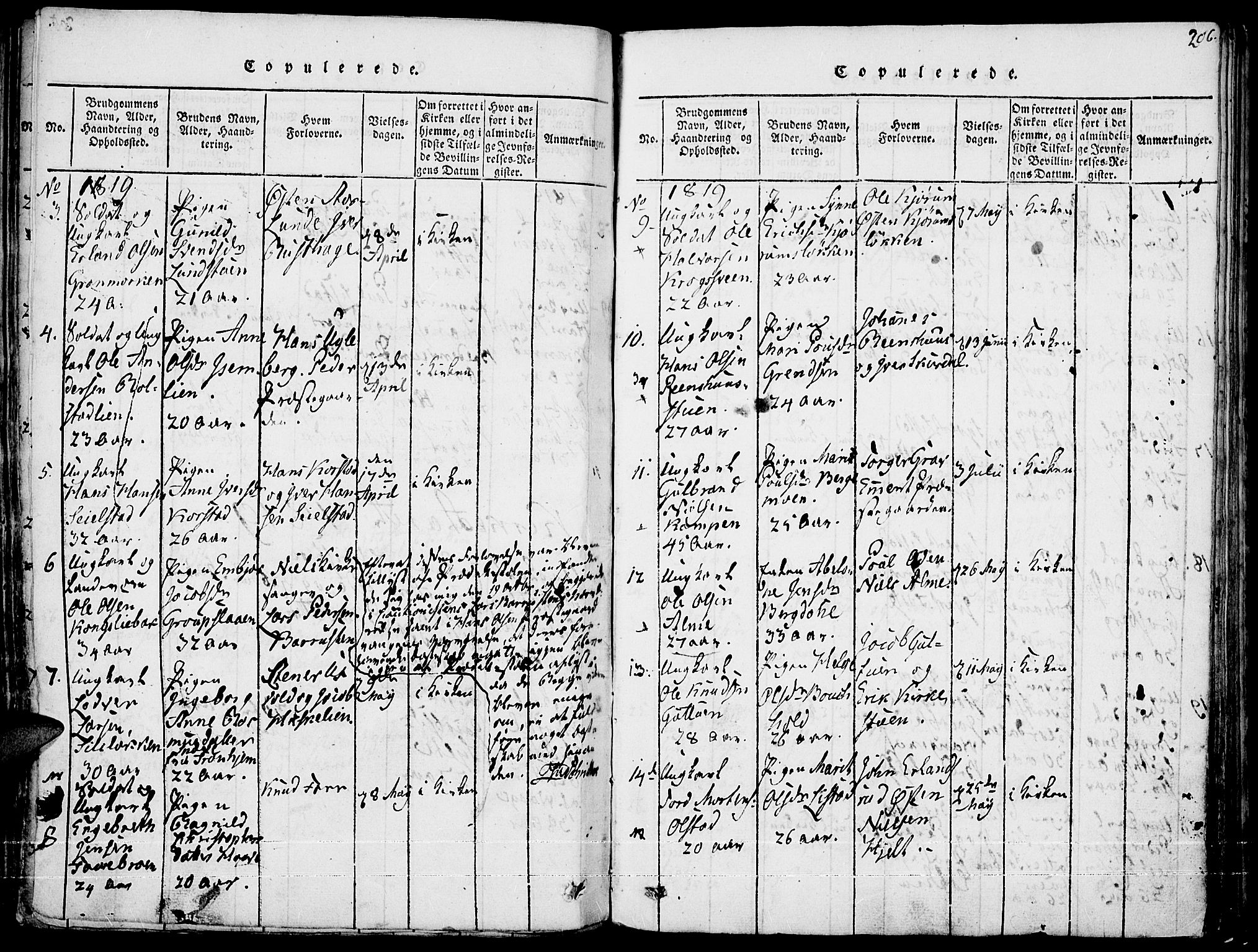 Fron prestekontor, SAH/PREST-078/H/Ha/Haa/L0002: Parish register (official) no. 2, 1816-1827, p. 206