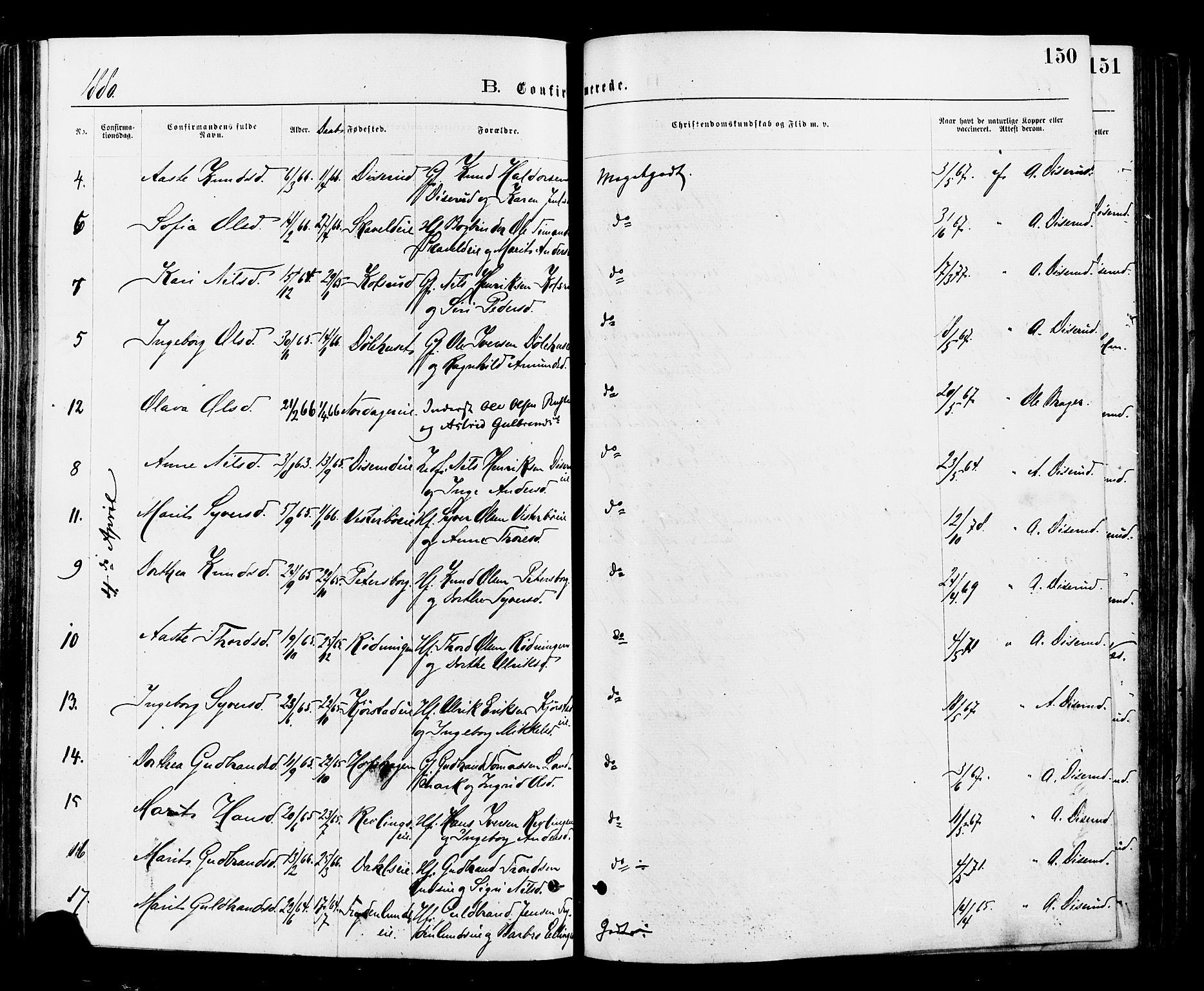 Nord-Aurdal prestekontor, SAH/PREST-132/H/Ha/Haa/L0009: Parish register (official) no. 9, 1876-1882, p. 150