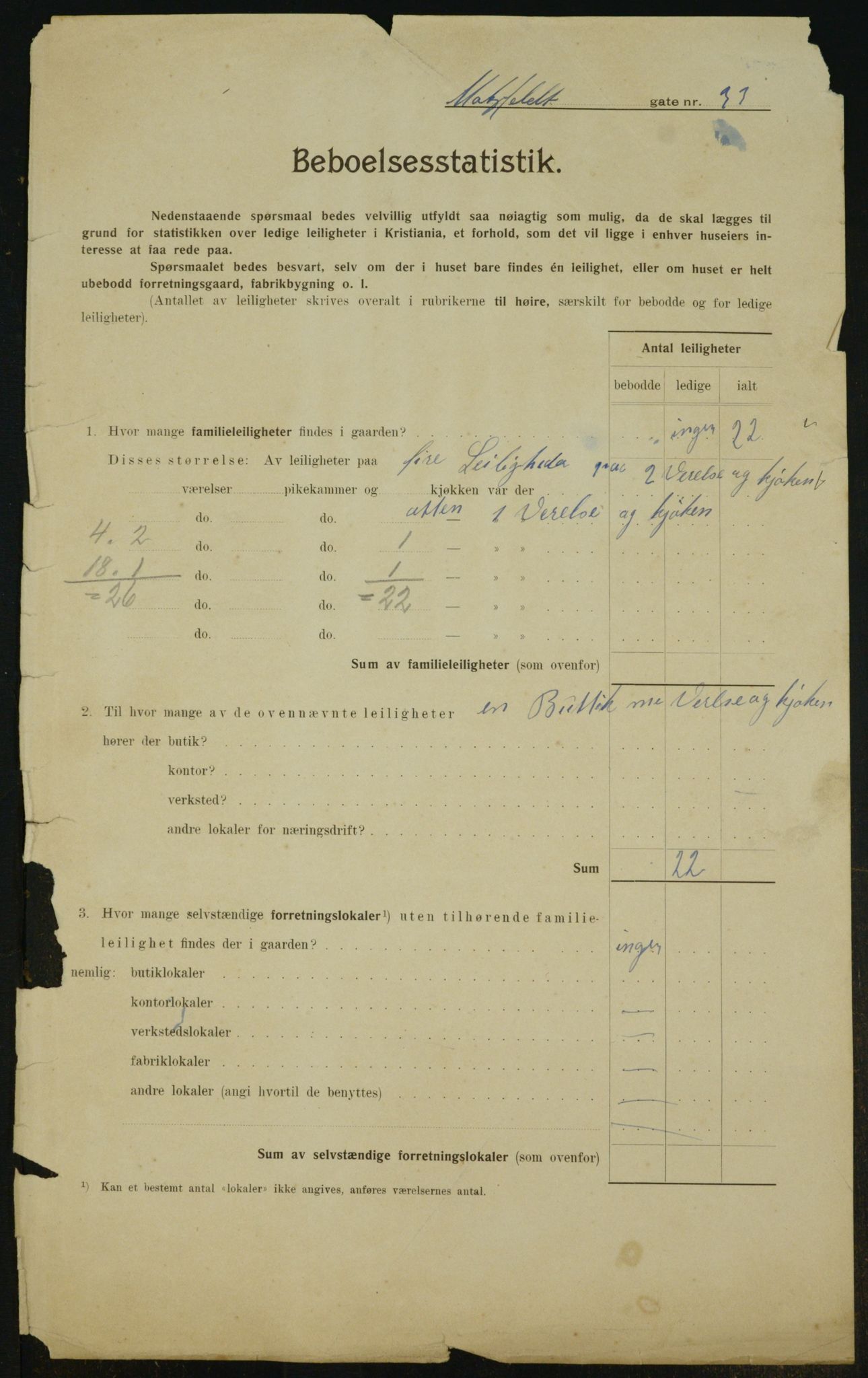 OBA, Municipal Census 1910 for Kristiania, 1910, p. 64431