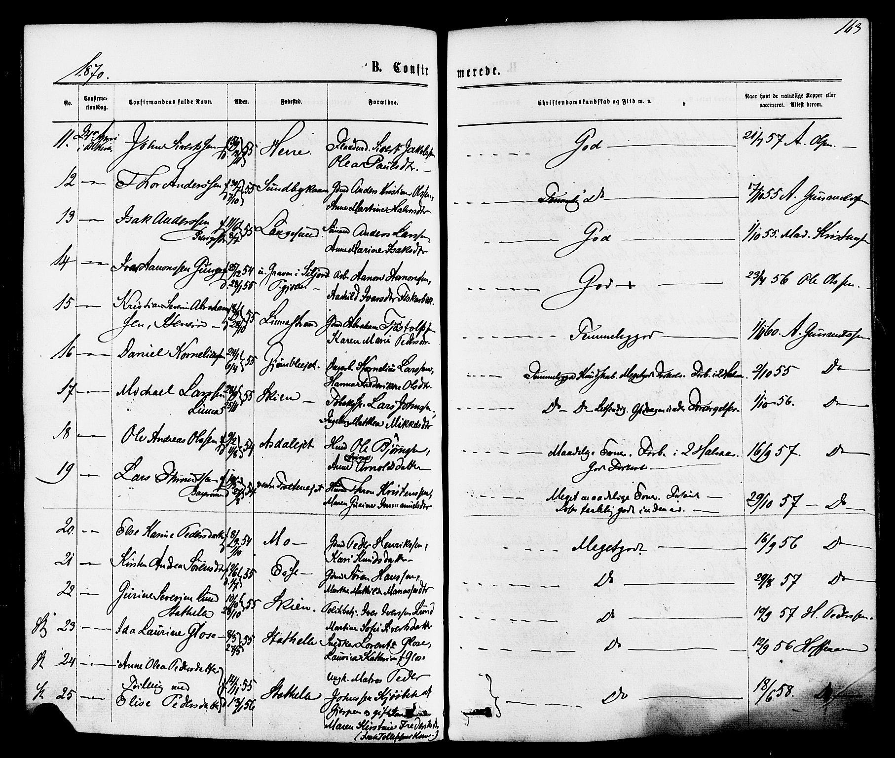 Bamble kirkebøker, SAKO/A-253/F/Fa/L0006: Parish register (official) no. I 6, 1869-1877, p. 163