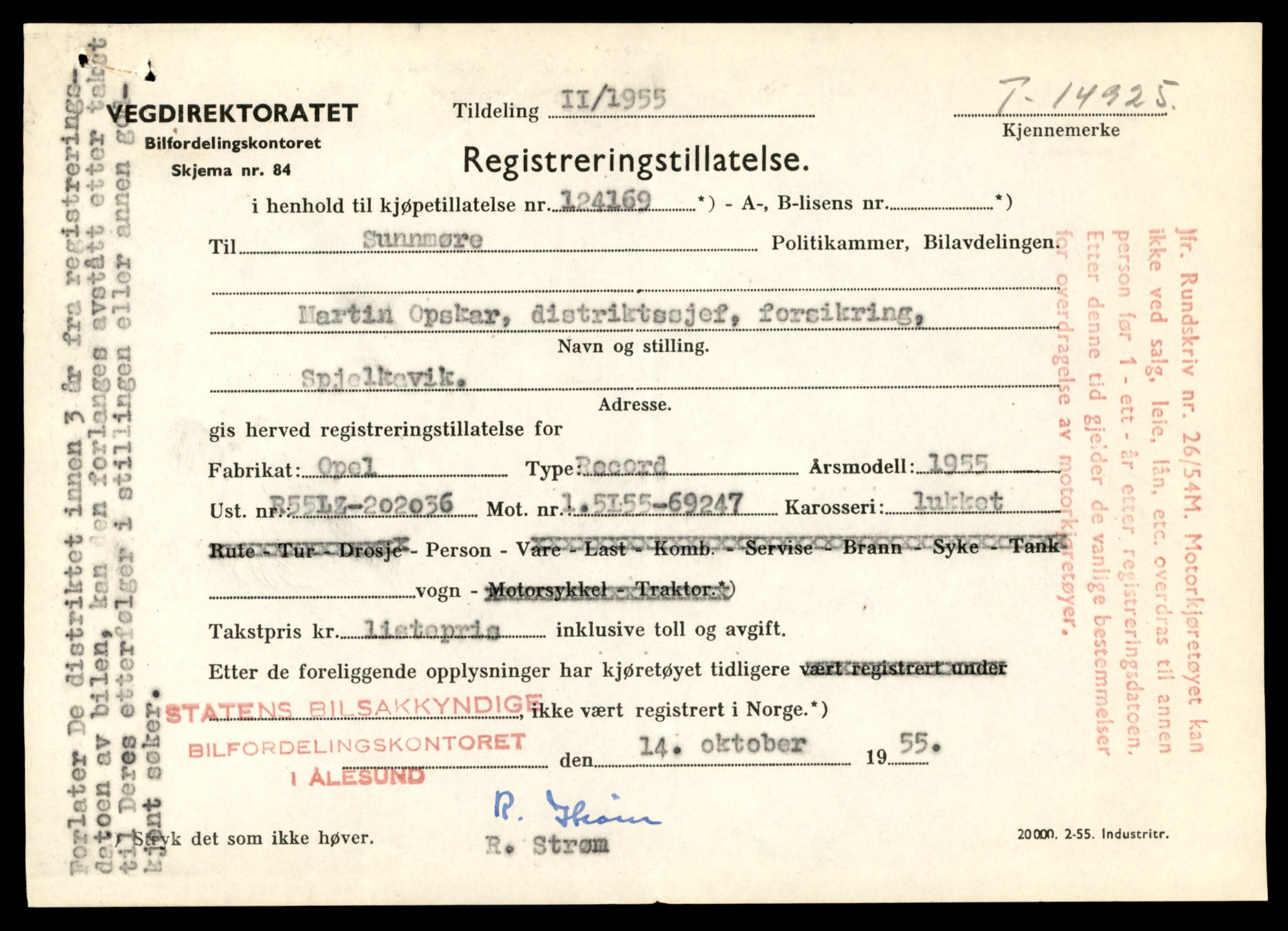 Møre og Romsdal vegkontor - Ålesund trafikkstasjon, AV/SAT-A-4099/F/Fe/L0049: Registreringskort for kjøretøy T 14864 - T 18613, 1927-1998, p. 1403