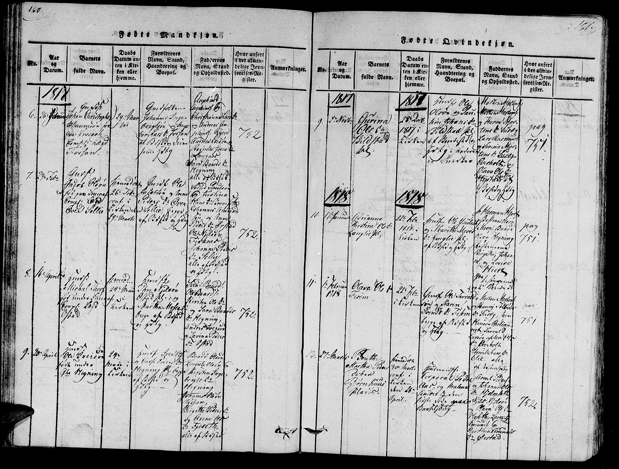 Ministerialprotokoller, klokkerbøker og fødselsregistre - Nord-Trøndelag, SAT/A-1458/735/L0333: Parish register (official) no. 735A04 /3, 1816-1825, p. 160-161