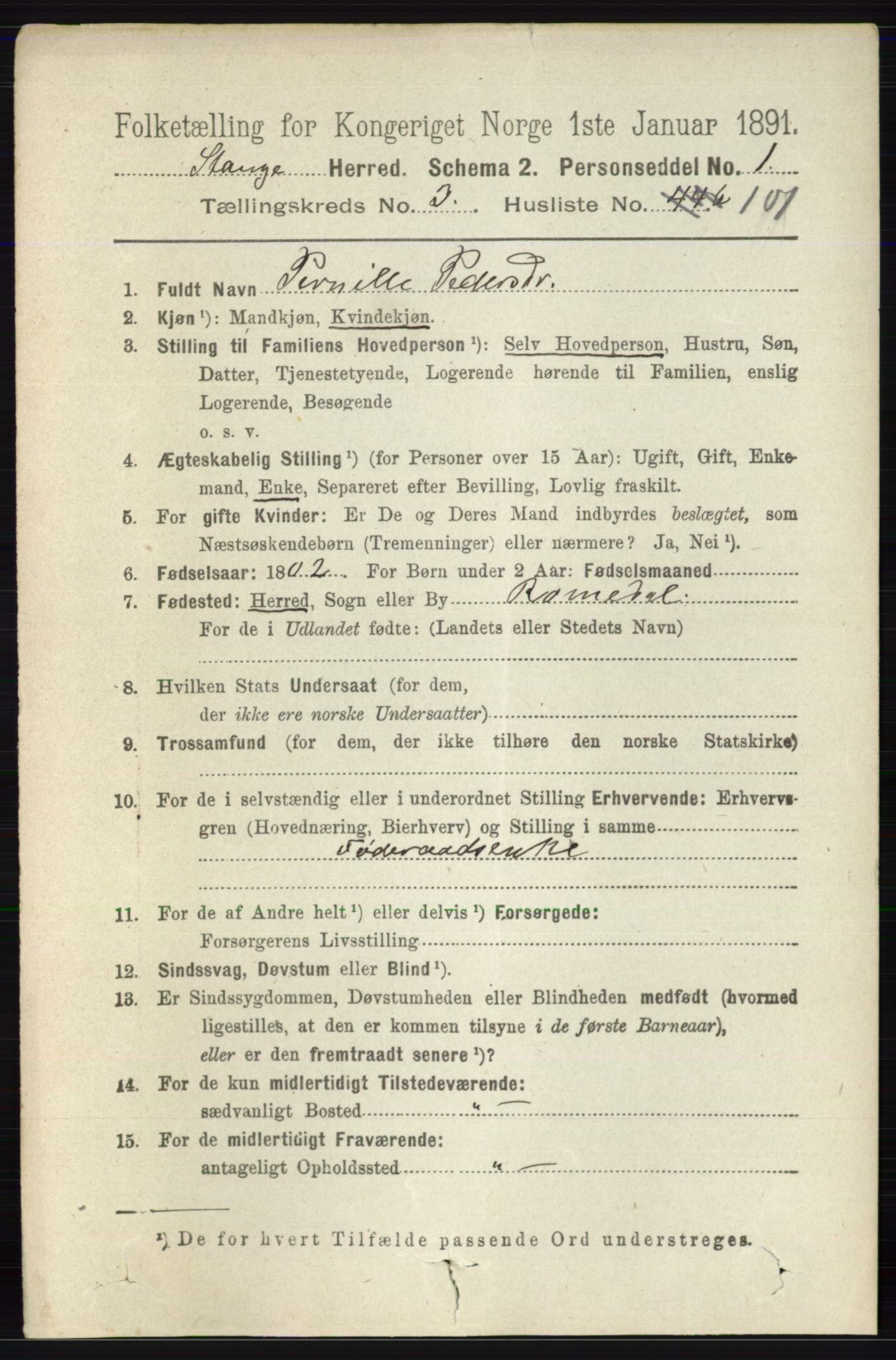 RA, 1891 census for 0417 Stange, 1891, p. 2223