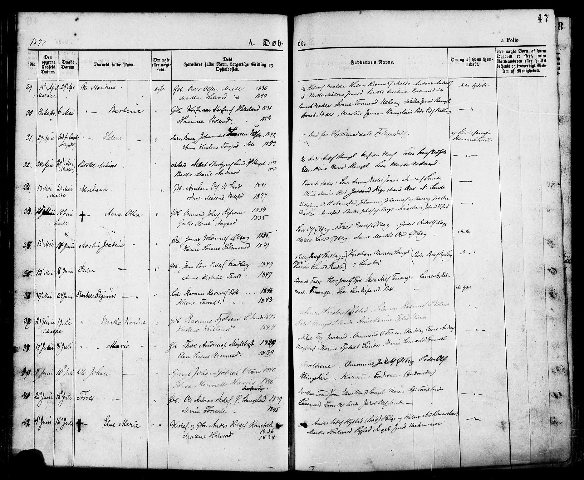 Håland sokneprestkontor, SAST/A-101802/001/30BA/L0009: Parish register (official) no. A 8, 1871-1882, p. 47