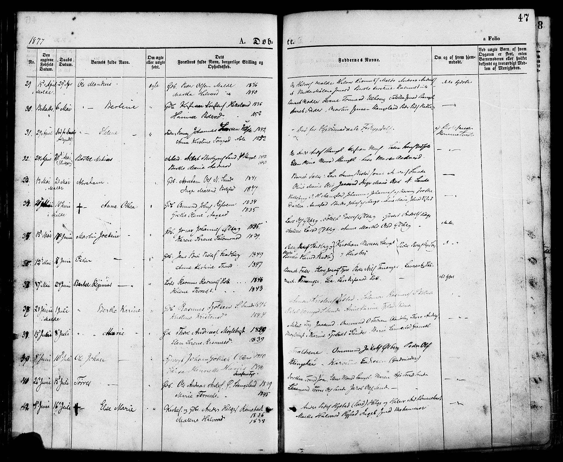 Håland sokneprestkontor, AV/SAST-A-101802/001/30BA/L0009: Parish register (official) no. A 8, 1871-1882, p. 47