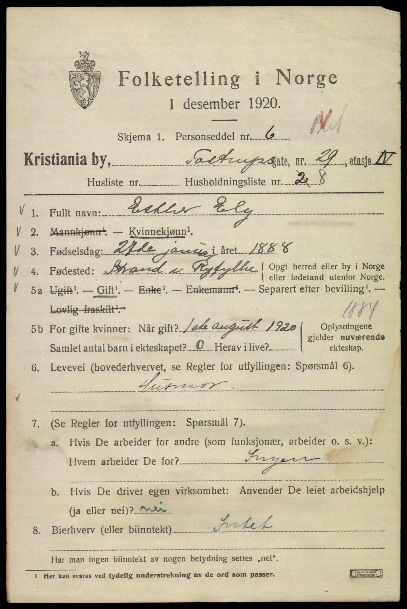 SAO, 1920 census for Kristiania, 1920, p. 595839