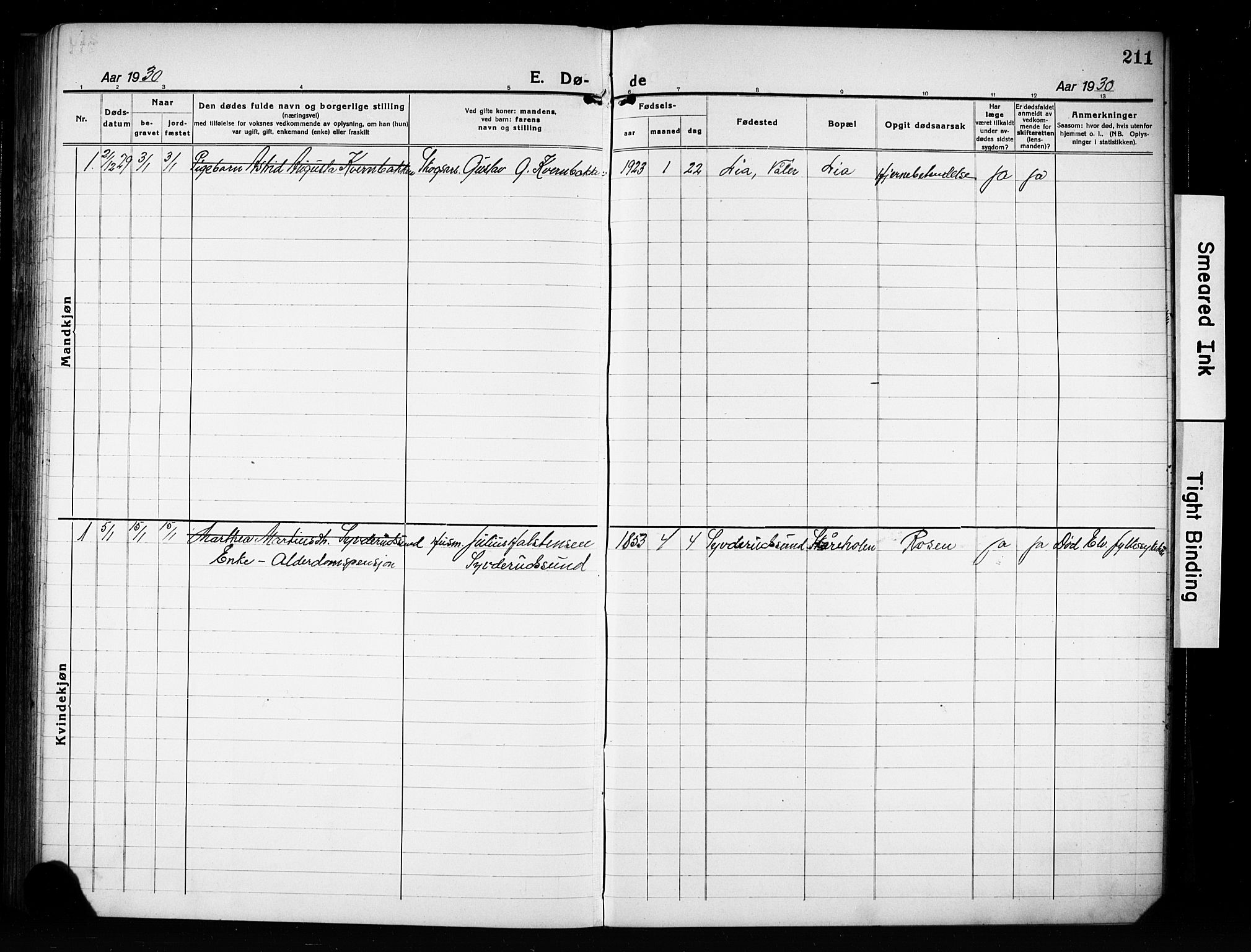 Våler prestekontor, Hedmark, AV/SAH-PREST-040/H/Ha/Hab/L0004: Parish register (copy) no. 4, 1922-1931, p. 211