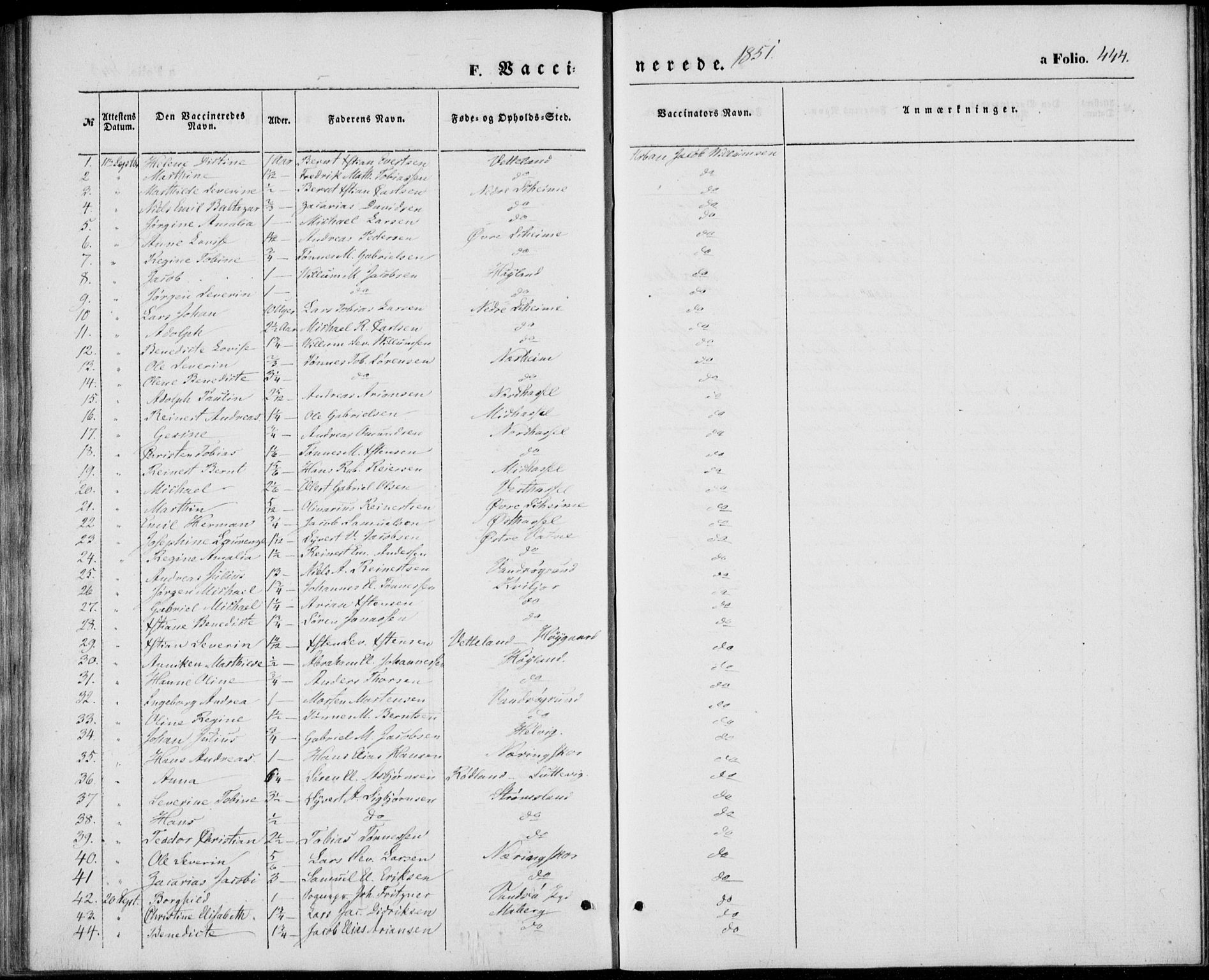 Lista sokneprestkontor, AV/SAK-1111-0027/F/Fb/L0002: Parish register (copy) no. B 2, 1847-1862, p. 444