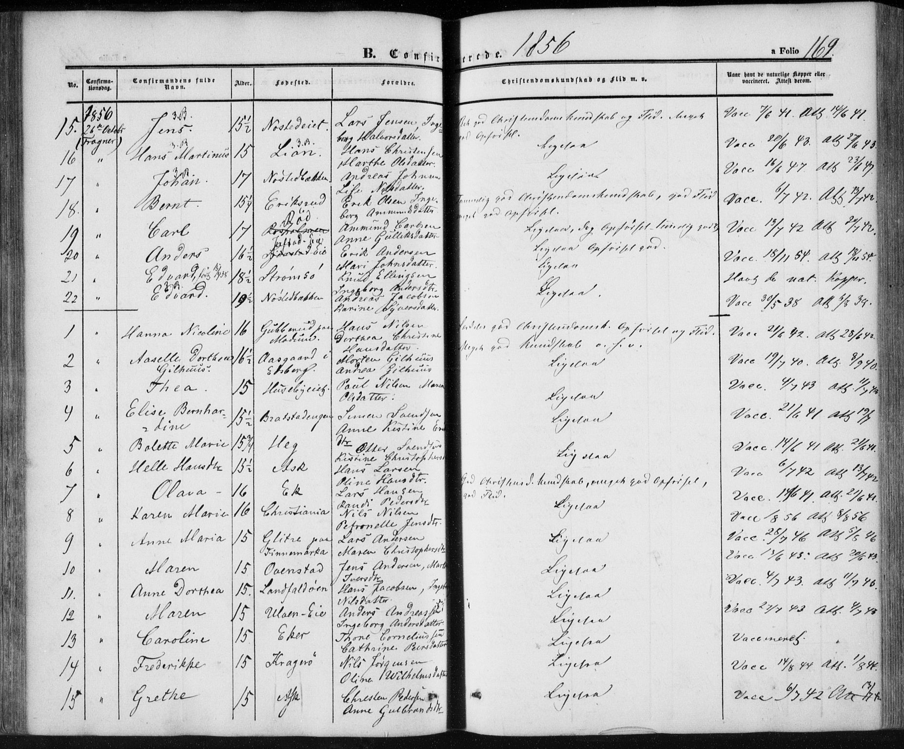 Lier kirkebøker, SAKO/A-230/F/Fa/L0012: Parish register (official) no. I 12, 1854-1864, p. 169