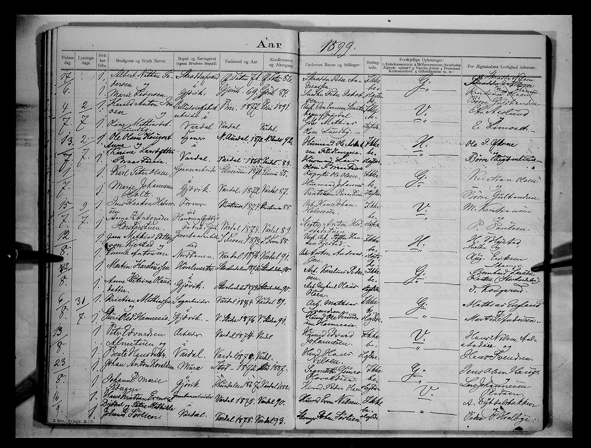 Vardal prestekontor, AV/SAH-PREST-100/H/Ha/Hab/L0004: Banns register no. 4, 1892-1907