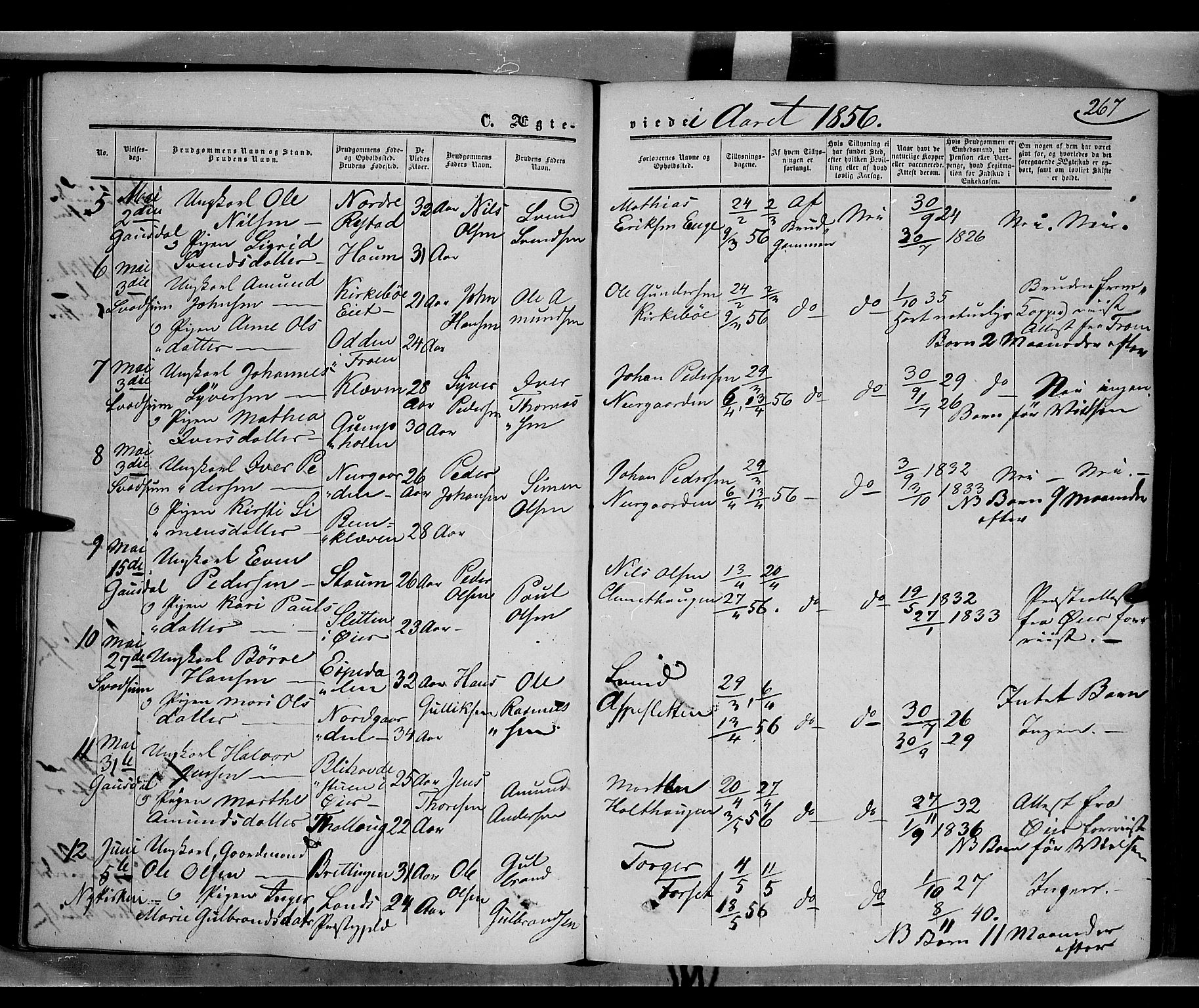 Gausdal prestekontor, SAH/PREST-090/H/Ha/Haa/L0008: Parish register (official) no. 8, 1850-1861, p. 267
