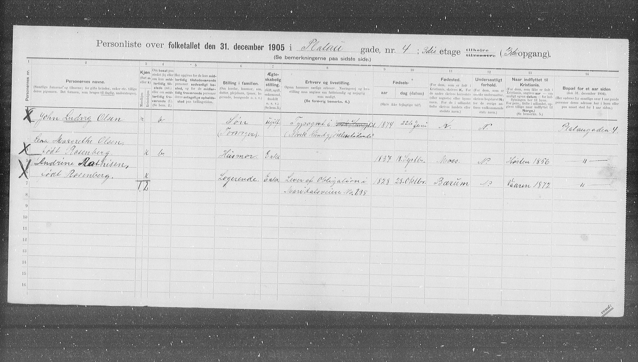 OBA, Municipal Census 1905 for Kristiania, 1905, p. 42296