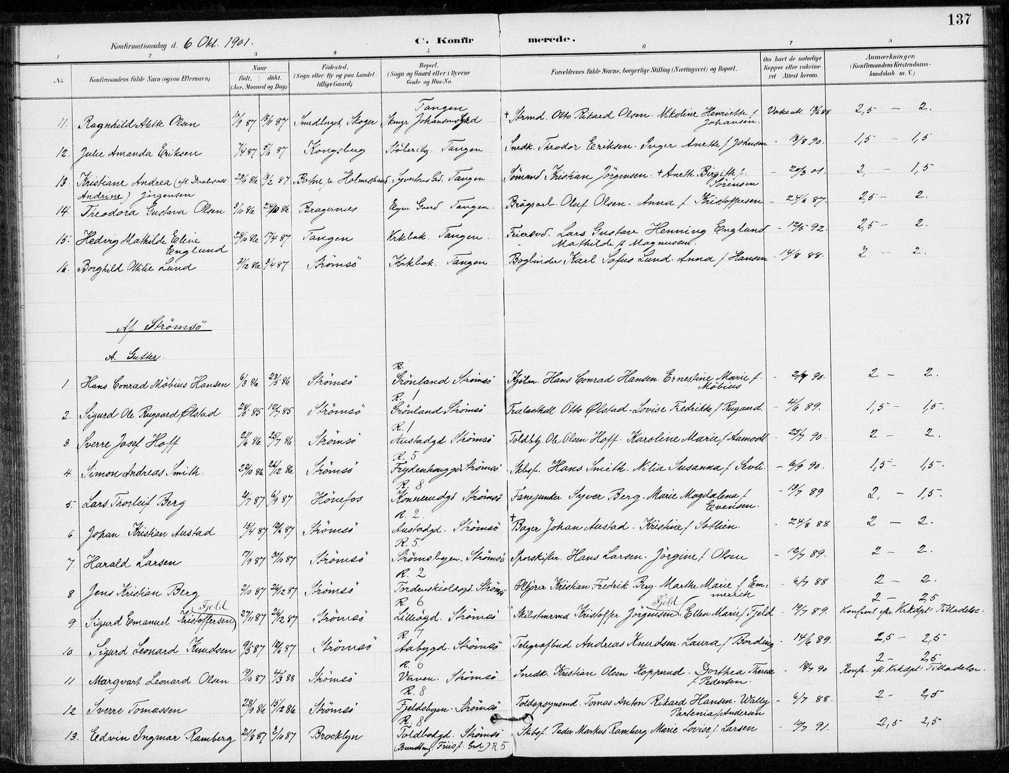 Strømsø kirkebøker, SAKO/A-246/F/Fb/L0007: Parish register (official) no. II 7, 1887-1928, p. 137