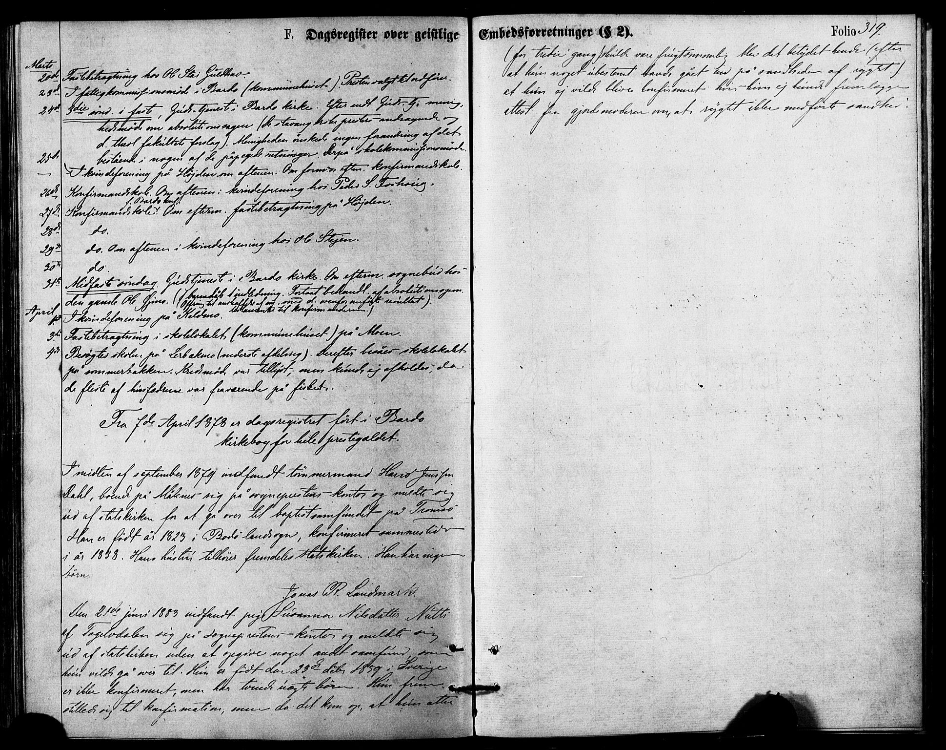 Målselv sokneprestembete, SATØ/S-1311/G/Ga/Gaa/L0005kirke: Parish register (official) no. 5, 1872-1884, p. 319