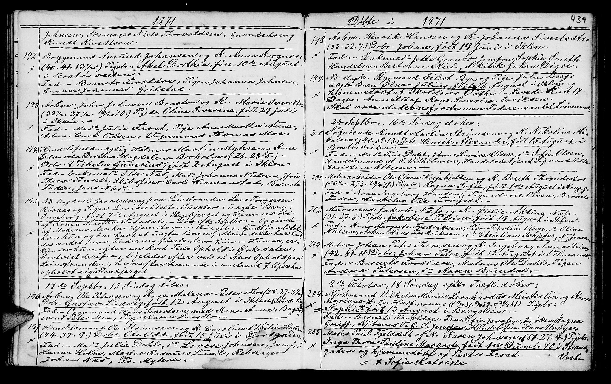 Ministerialprotokoller, klokkerbøker og fødselsregistre - Sør-Trøndelag, SAT/A-1456/602/L0140: Parish register (copy) no. 602C08, 1864-1872, p. 438-439