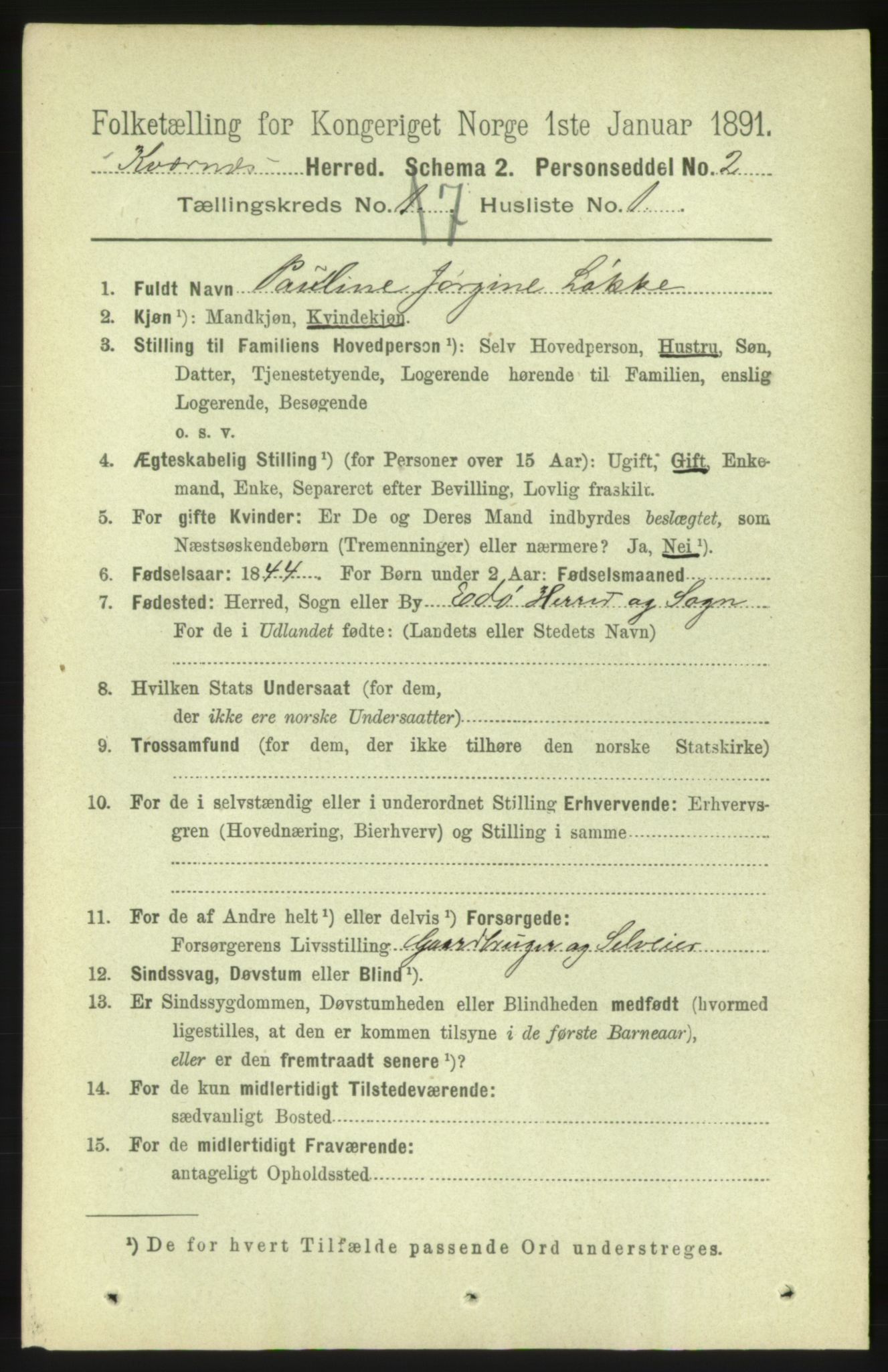 RA, 1891 census for 1553 Kvernes, 1891, p. 3253