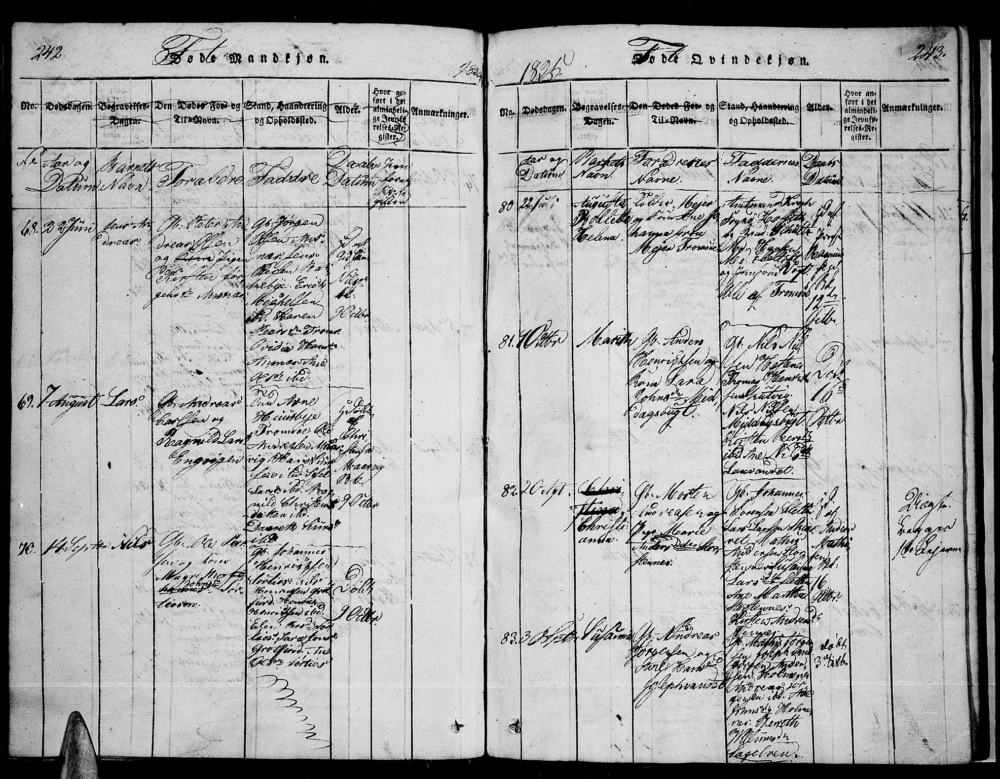 Tromsø sokneprestkontor/stiftsprosti/domprosti, SATØ/S-1343/G/Ga/L0007kirke: Parish register (official) no. 7, 1821-1828, p. 242-243