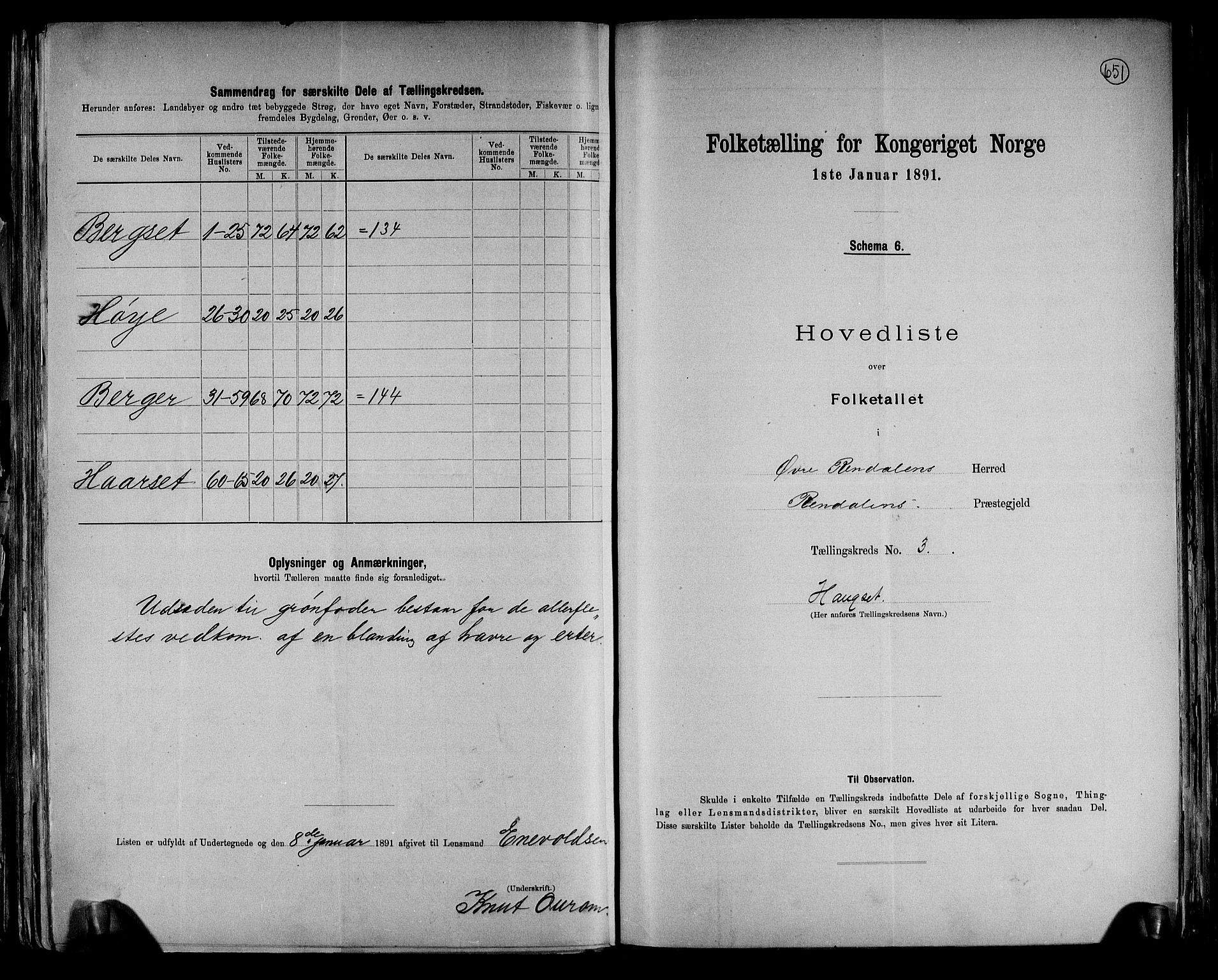 RA, 1891 census for 0433 Øvre Rendal, 1891, p. 7