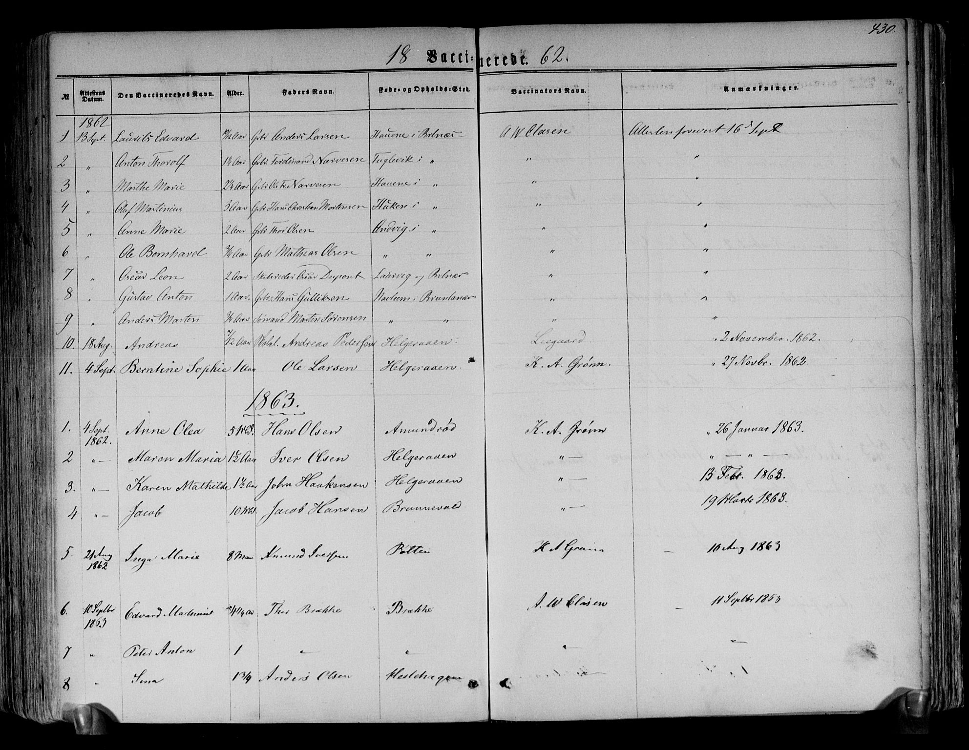 Brunlanes kirkebøker, SAKO/A-342/F/Fa/L0005: Parish register (official) no. I 5, 1862-1877, p. 430