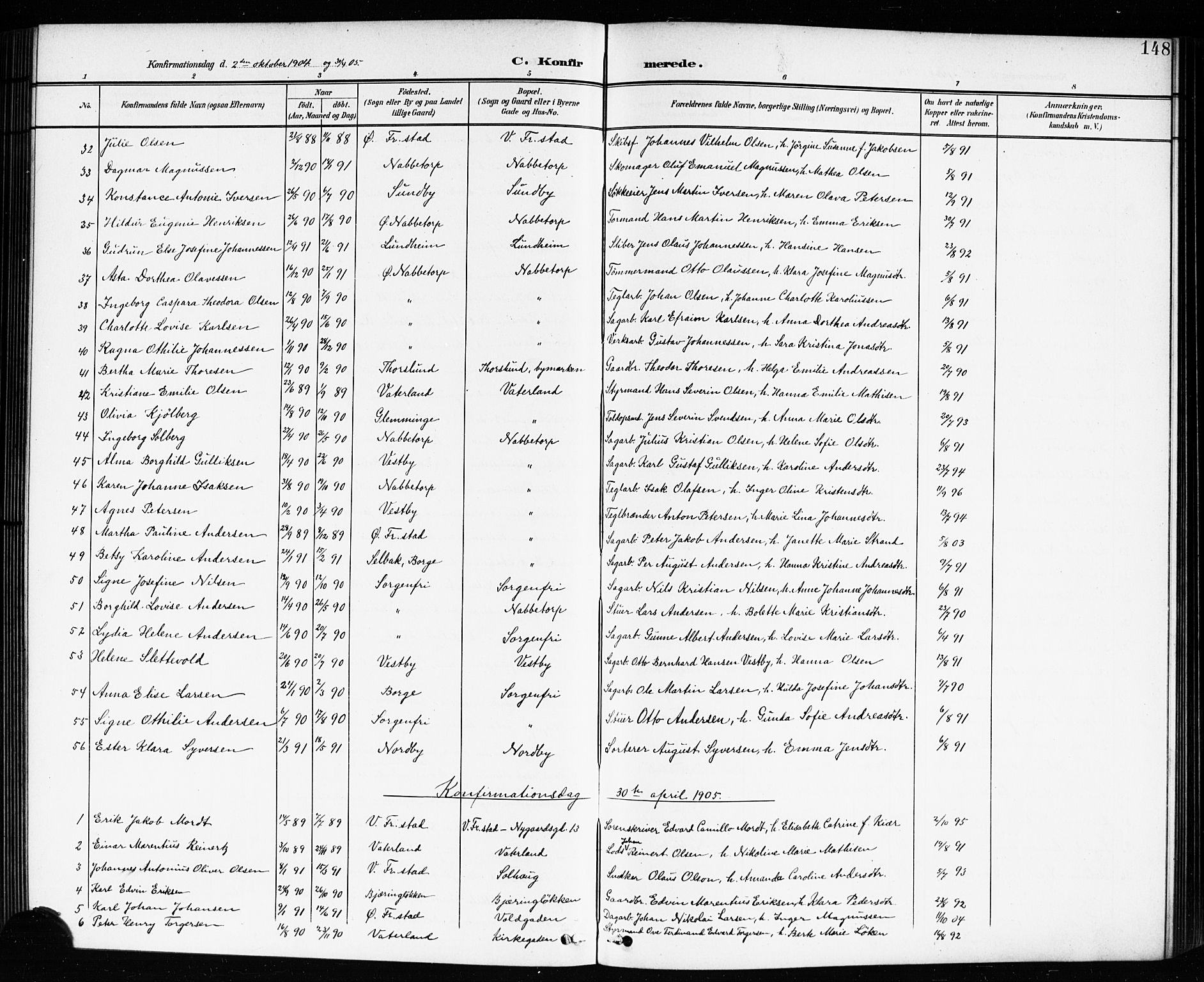 Østre Fredrikstad prestekontor Kirkebøker, AV/SAO-A-10907/G/Ga/L0002: Parish register (copy) no. 2, 1900-1919, p. 148