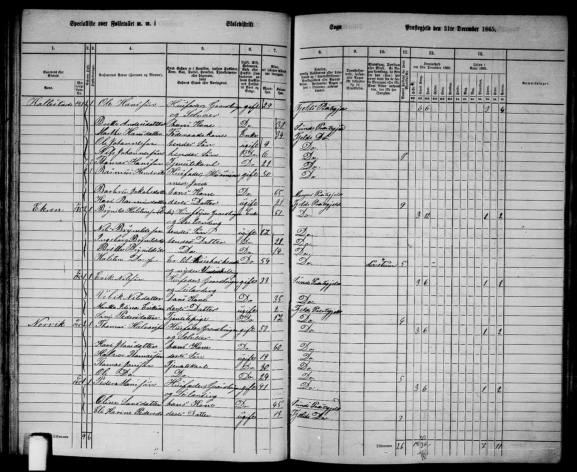RA, 1865 census for Fjell, 1865, p. 65