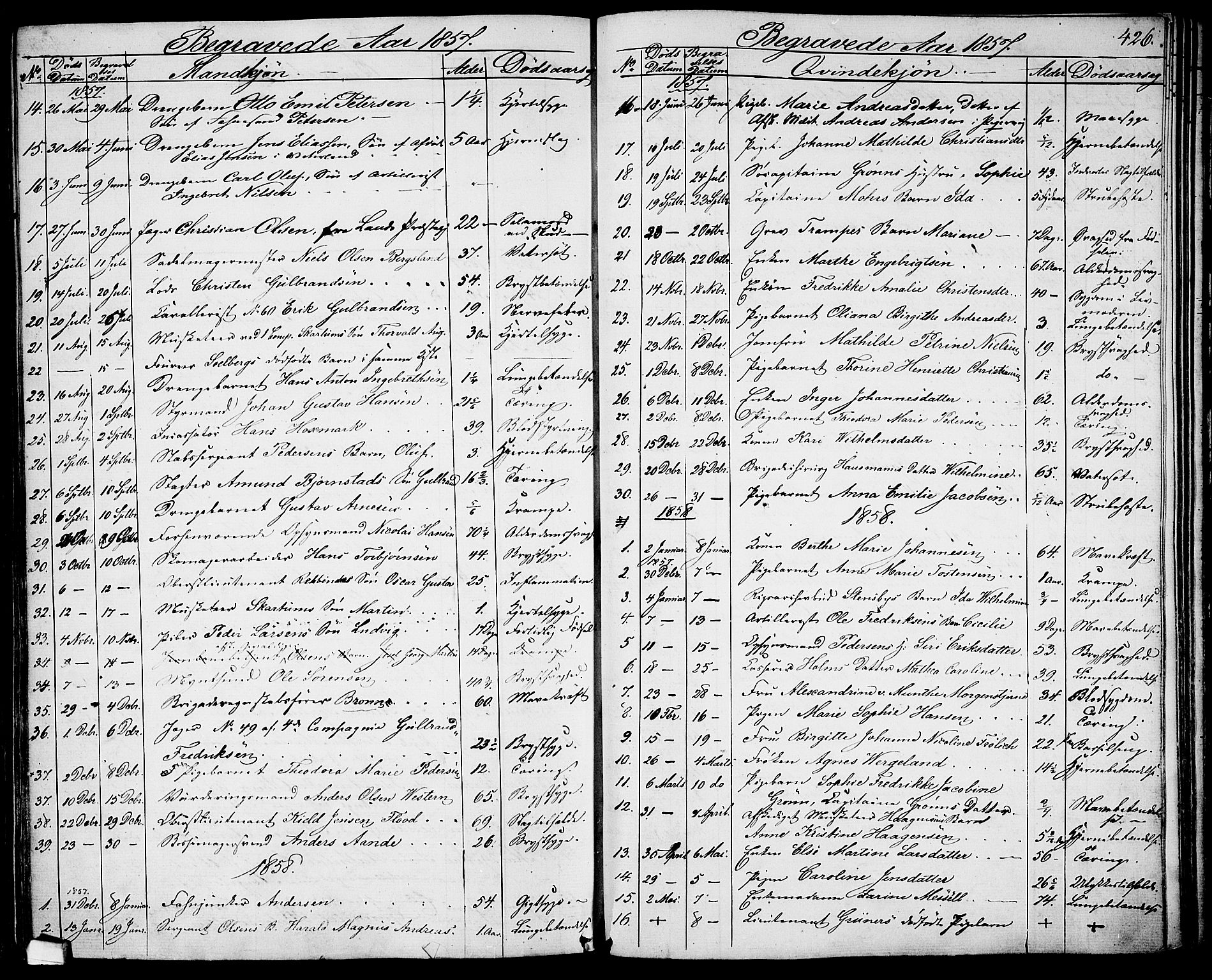 Garnisonsmenigheten Kirkebøker, SAO/A-10846/G/Ga/L0005: Parish register (copy) no. 5, 1841-1860, p. 426