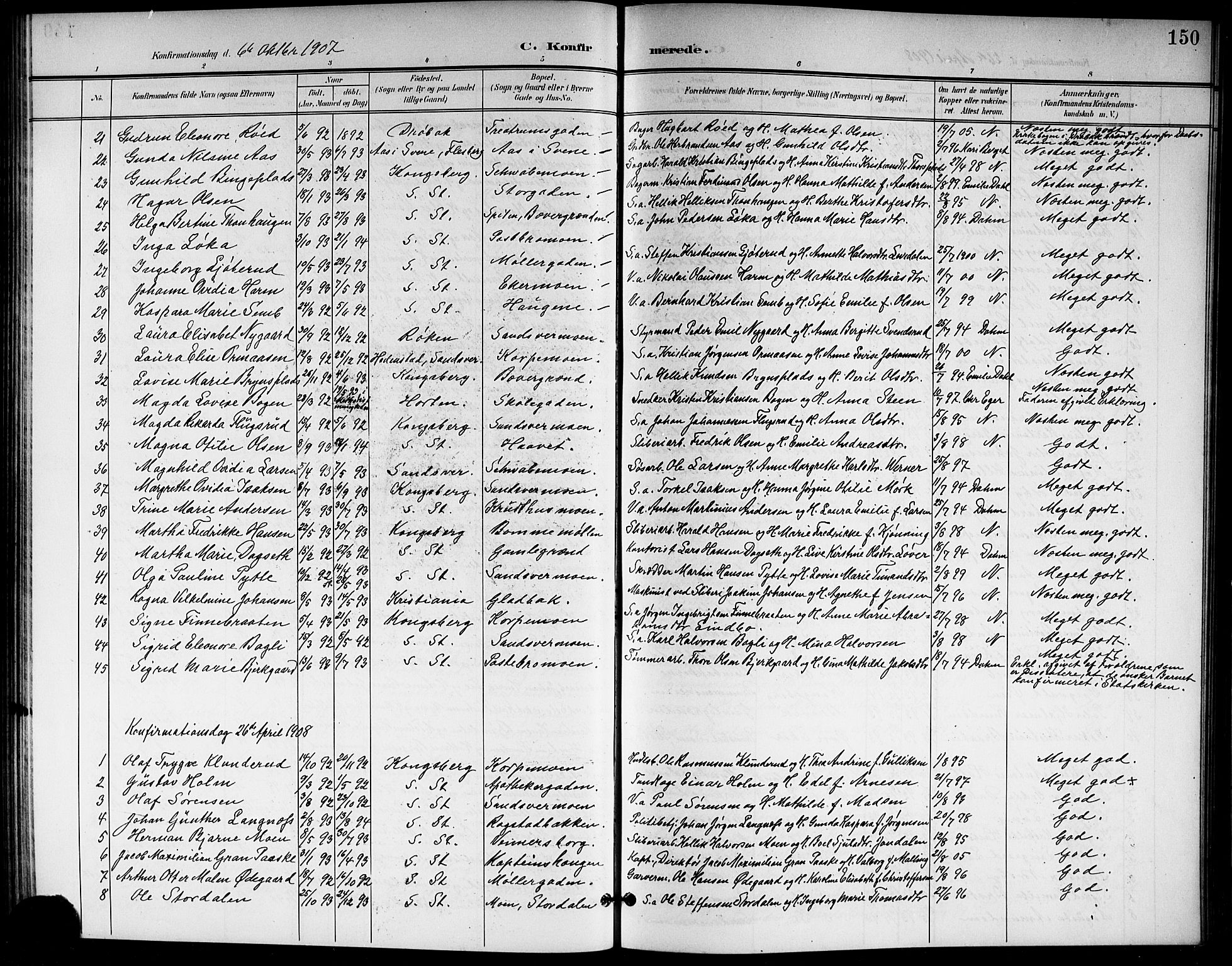 Kongsberg kirkebøker, SAKO/A-22/G/Ga/L0007: Parish register (copy) no. 7, 1901-1915, p. 150