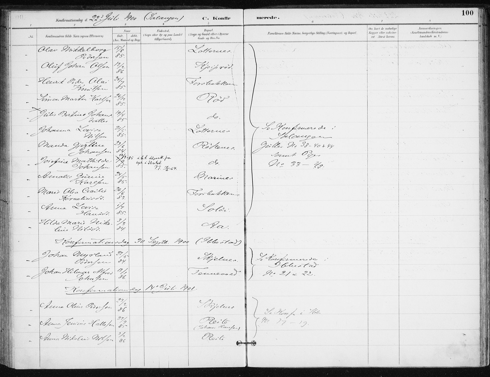 Salangen sokneprestembete, SATØ/S-1324/H/Ha/L0001kirke: Parish register (official) no. 1, 1893-1911, p. 100