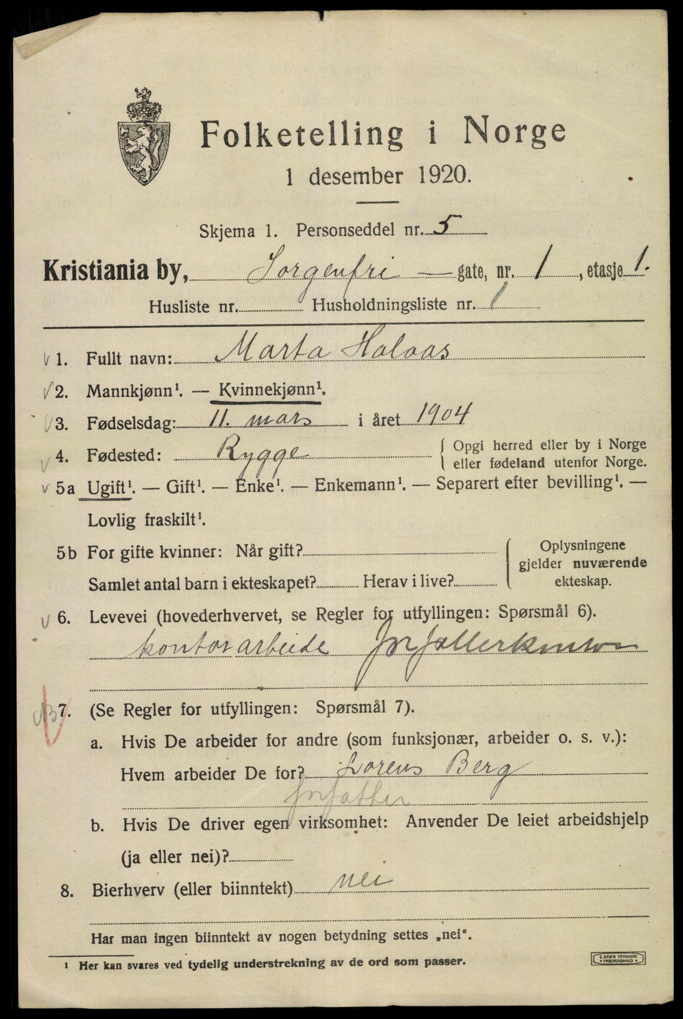 SAO, 1920 census for Kristiania, 1920, p. 528467