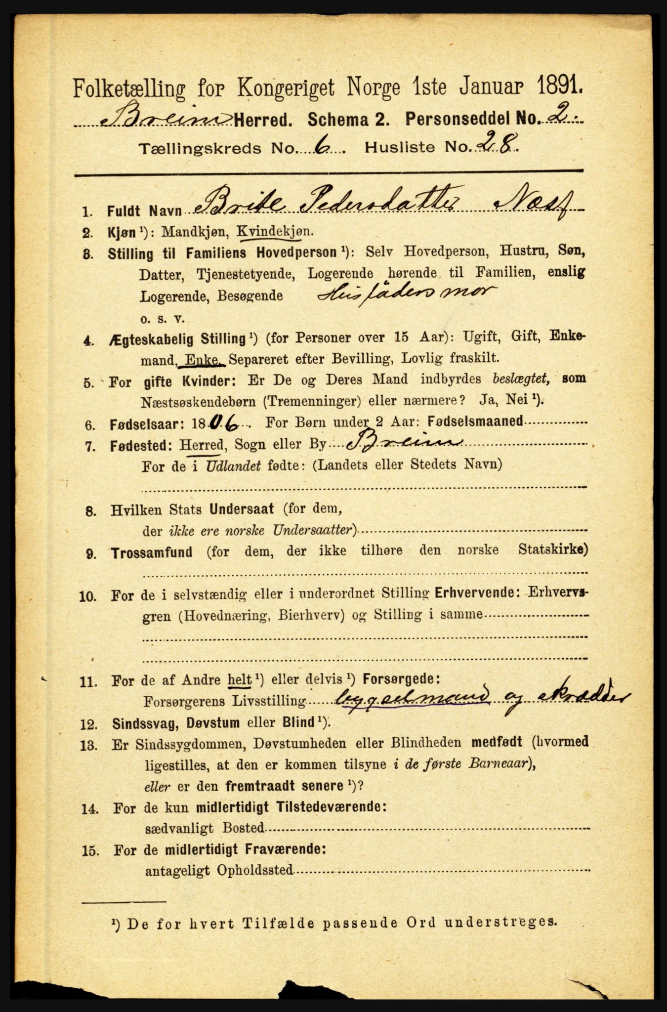 RA, 1891 census for 1446 Breim, 1891, p. 2327