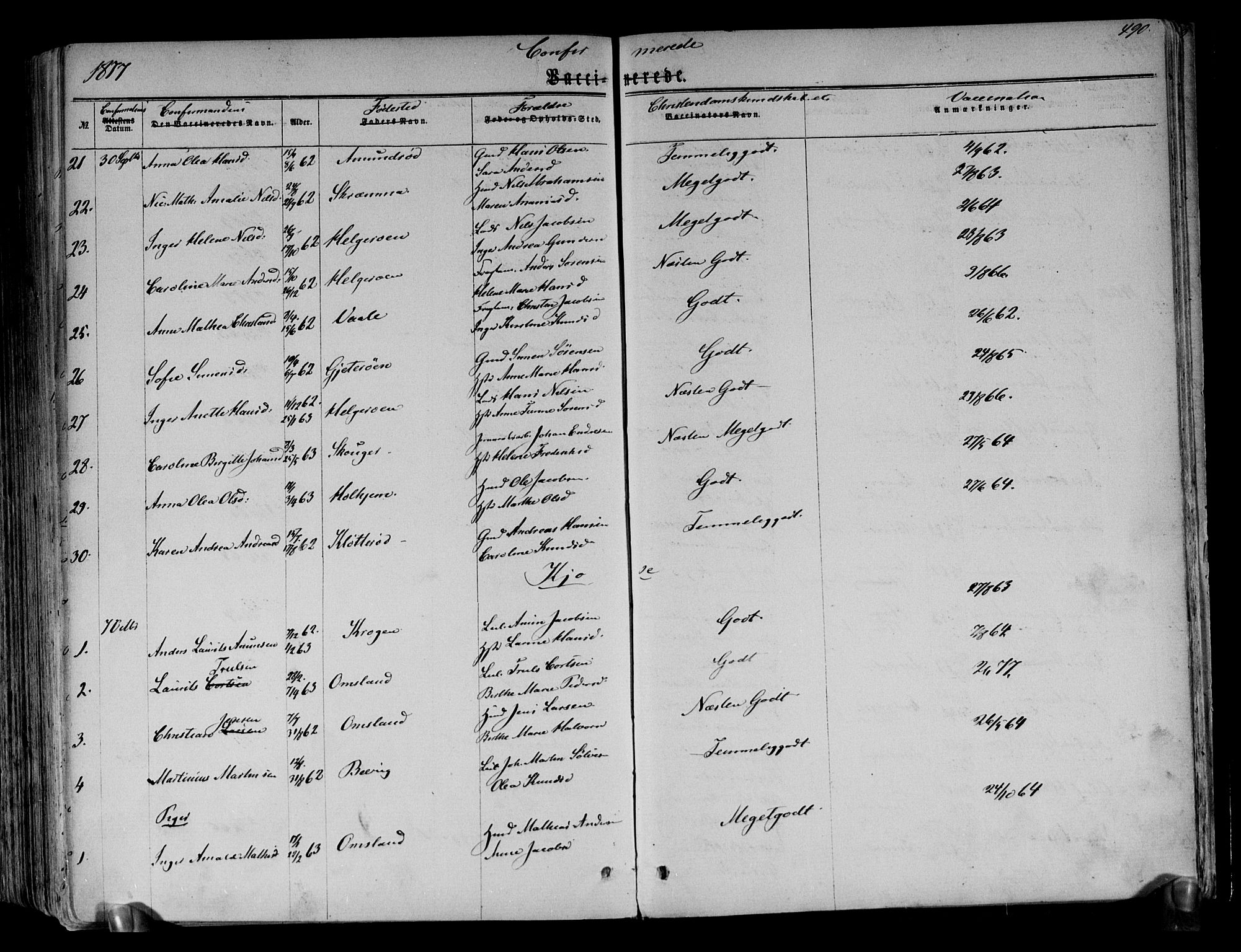 Brunlanes kirkebøker, AV/SAKO-A-342/F/Fa/L0005: Parish register (official) no. I 5, 1862-1877, p. 490