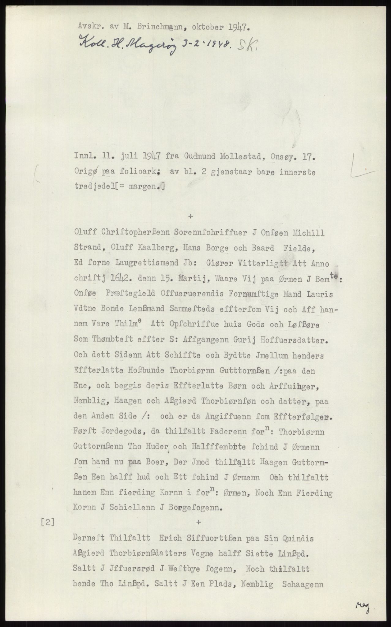 Samlinger til kildeutgivelse, Diplomavskriftsamlingen, AV/RA-EA-4053/H/Ha, p. 642